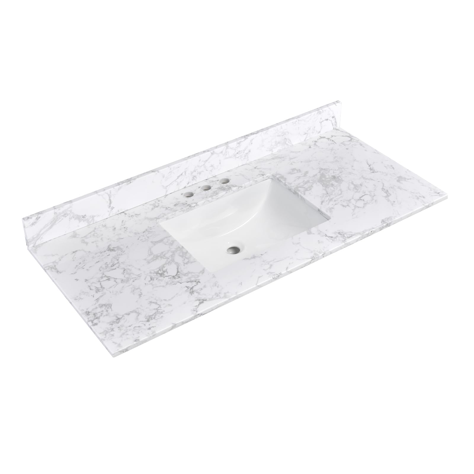 48x22 Inch White Engineered Stone Bathroom Vanity Top with Integrated Sink - 8 Inch 3-Hole Faucet Spread & Backsplash (Faucet Not Included) - Perfect for Modern Bathroom Renovations & Small Space Solutions