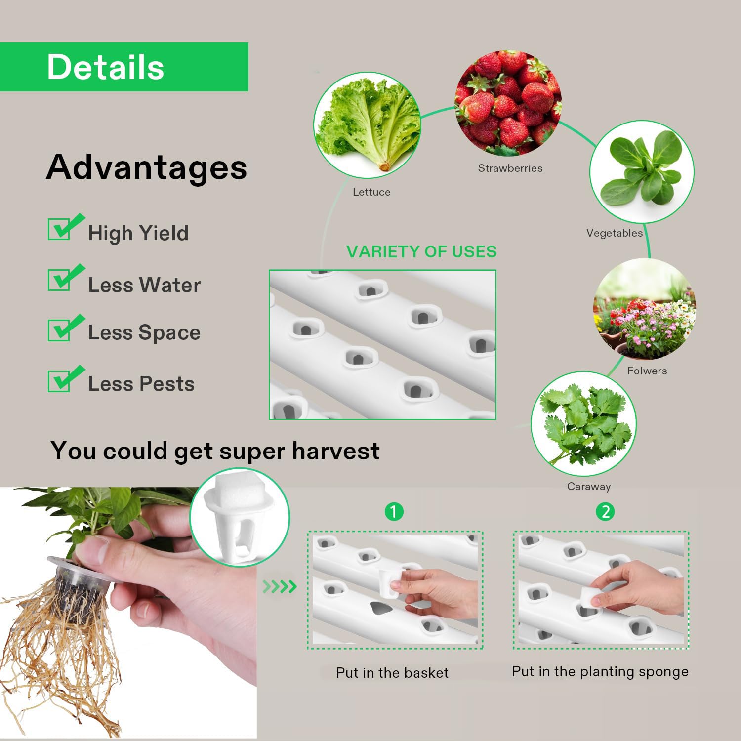VIVOSUN 108-Site Hydroponic Growing System - 3-Tier 12 PVC-U Pipes Indoor Garden Kit with 1.6