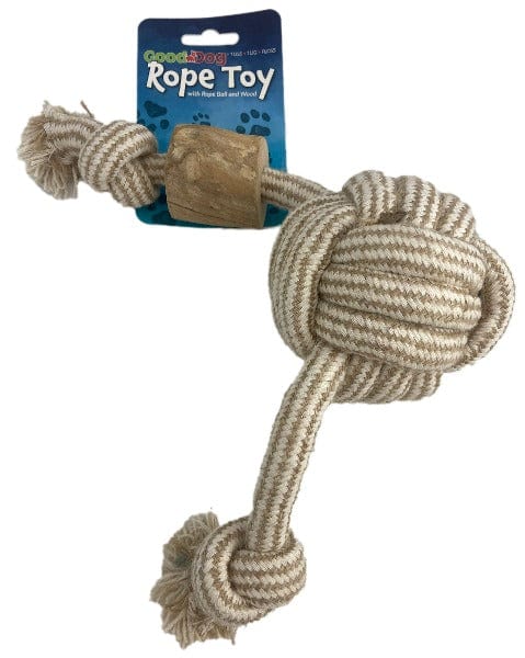 Durable Dog Rope Ball with Java Wood - Chew Toy for Aggressive Chewers, Interactive Play & Dental Health - Perfect for Fetch, Training & Teething Puppies