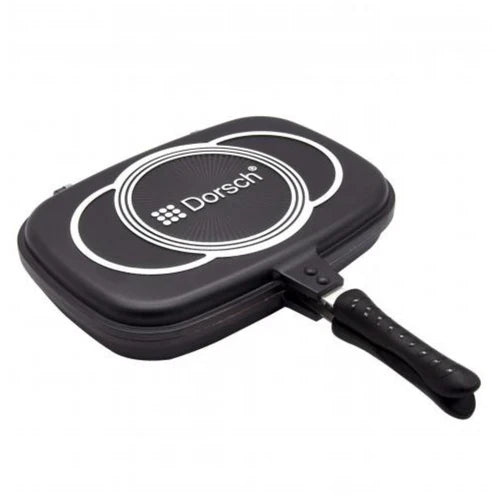 Premium Dorsch Double Grill Pan - 36cm Non-Stick Red Grill Pan for Steak, Burgers & Vegetables - Perfect for Indoor & Outdoor BBQ, Camping & Kitchen Cooking