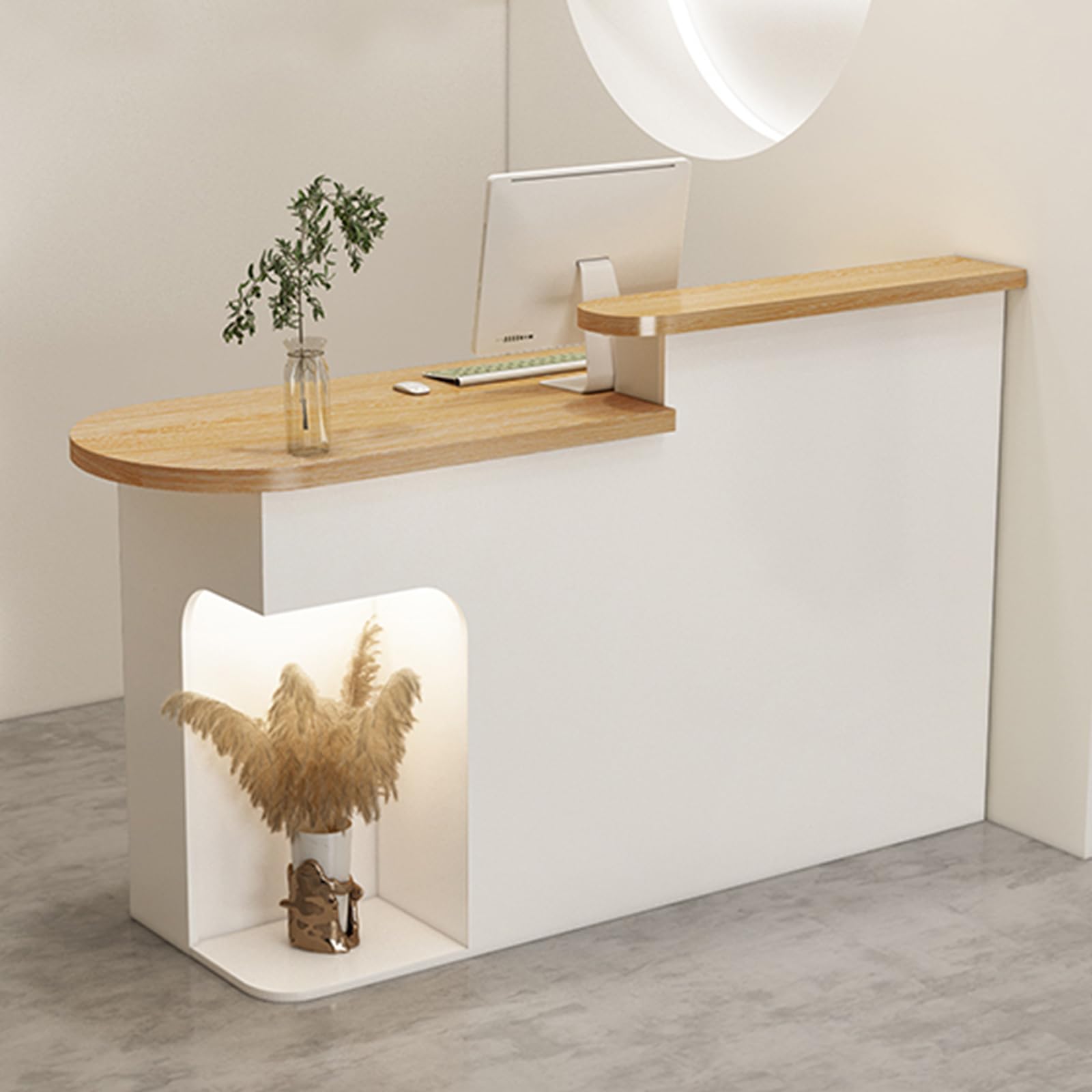 Modern White Reception Desk with Lockable Drawer & Open Shelves - 110x50x105cm Office Furniture, Durable Metal Slides & Large Storage Space - Perfect for Corporate Lobbies, Hotel Front Desks & Professional Workspaces