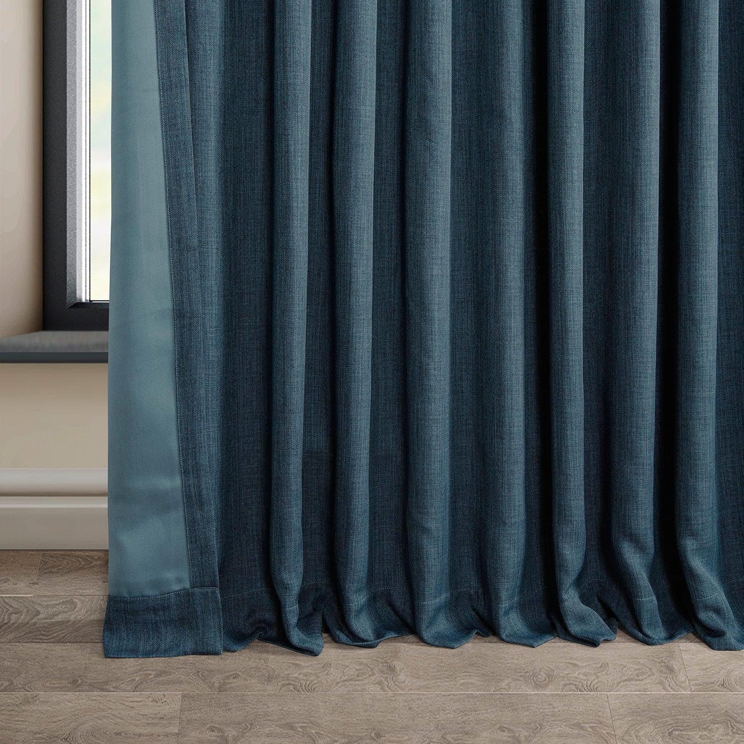 Story Blue Extra Wide Textured Faux Linen Blackout Curtains for Bedroom & Living Room - Noise Reducing Thermal Insulated Window Drapes for Home Decor