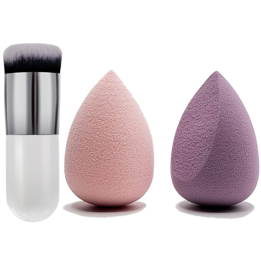 2-Pack Beauty Blender Makeup Sponge Set - Soft Foundation & Powder Blending Sponge for Face & Neck - Includes 1 Foundation Brush & 2 Cleaning Tissues - Perfect for Liquid, Cream & Powder Makeup Application - Ideal for Professional Makeup Artists & Daily Use