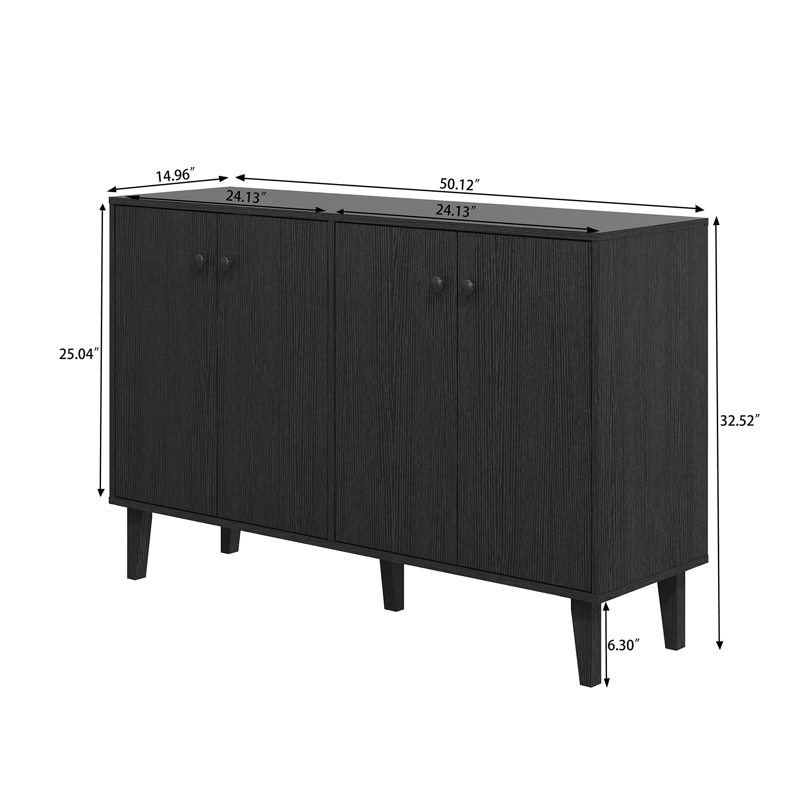 Panana Sideboard Buffet Cabinet - 4 Door Kitchen Storage & Living Room Console Table in Black | Perfect for Dining Room Organization & Entryway Decor