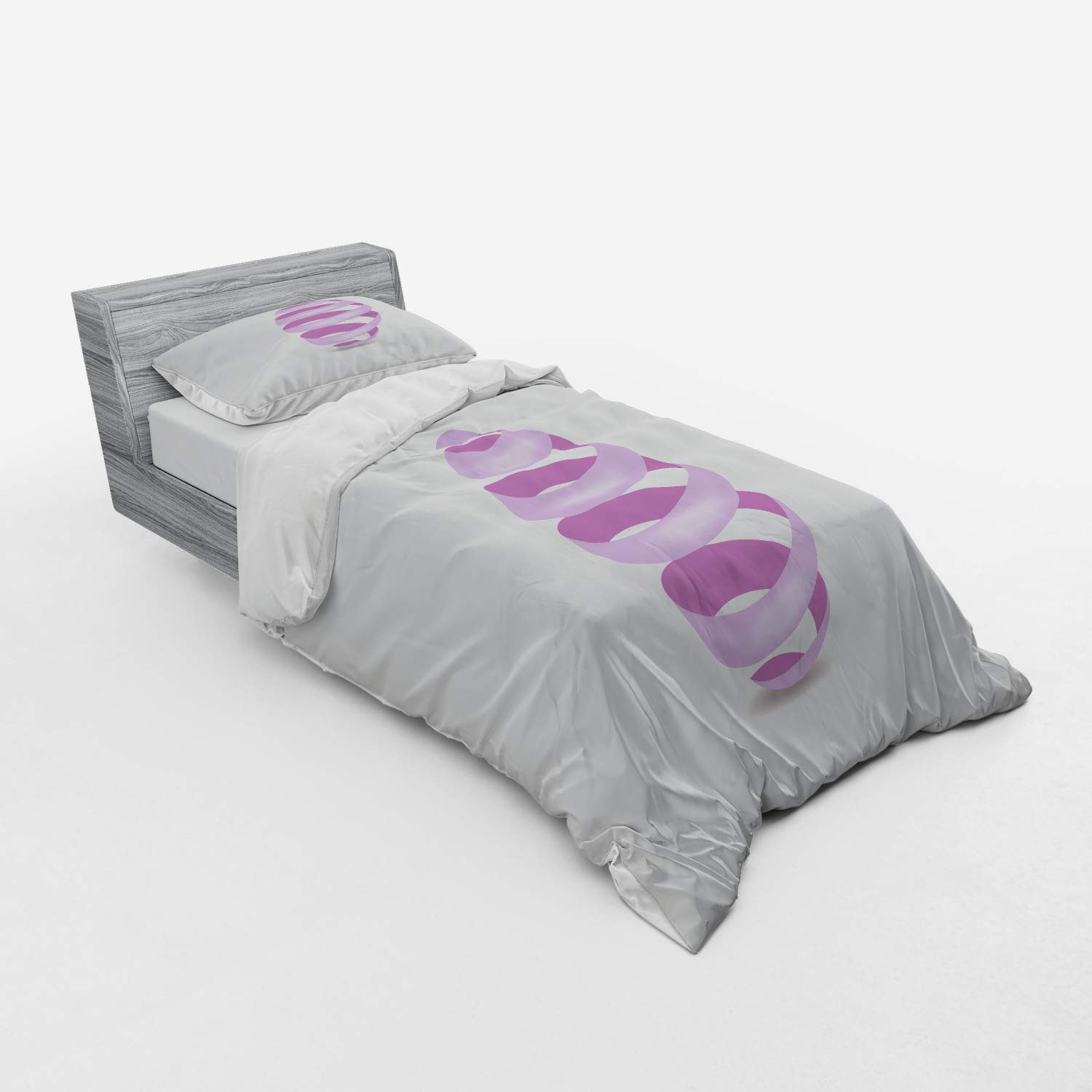 Ambesonne Easter 3-Piece Bedding Set - Twin Size Duvet Cover with Sham & Fitted Sheet, Floral Egg-Shaped Ribbon Design in Lilac Lavender White - Perfect for Spring Decor, Easter Celebrations & Holiday Home Styling