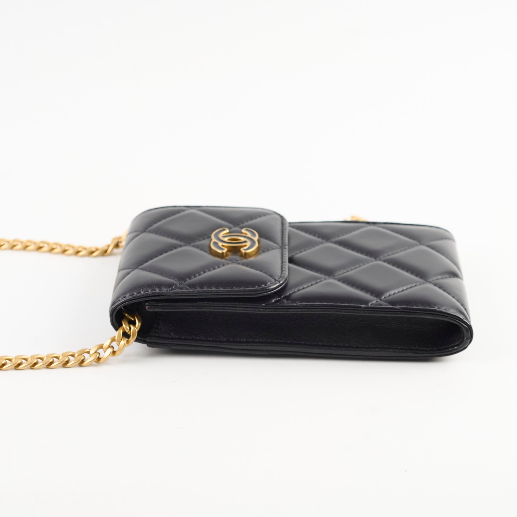 Chanel CC Flap Phone Holder Crossbody Bag for Women - Black Leather with Gold-Tone Hardware - Perfect for Everyday Use, Travel & Shopping