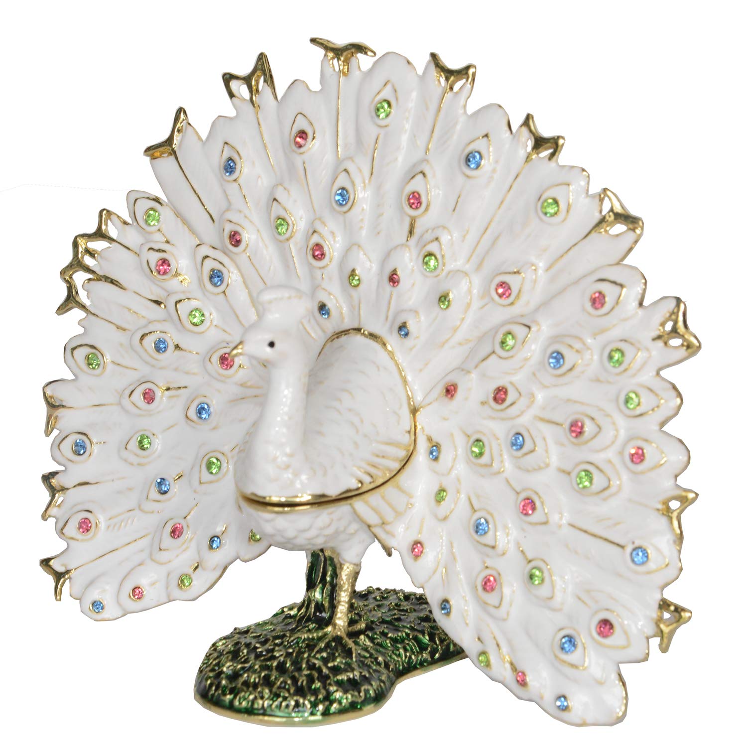 Hand-Painted White Peacock Jewelry Box with Hinged Lid - Decorative Trinket Box for Earrings, Rings & Collectibles | Perfect for Home Decor, Gift Giving & Jewelry Storage