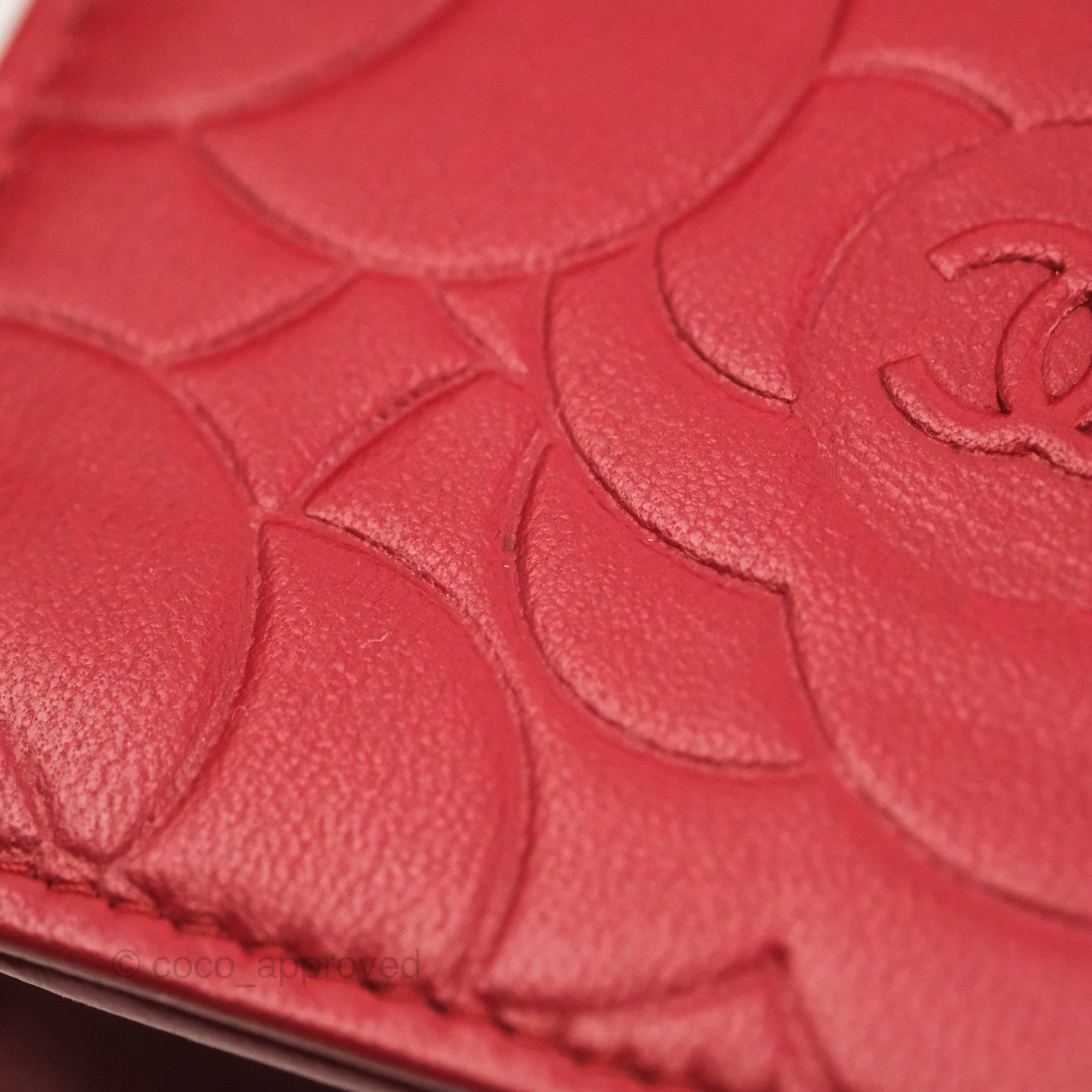 Chanel Camellia Embossed Wallet on Chain WOC in Red Lambskin with Silver Hardware - Luxury Crossbody Bag for Women, Perfect for Evening Events & Date Nights