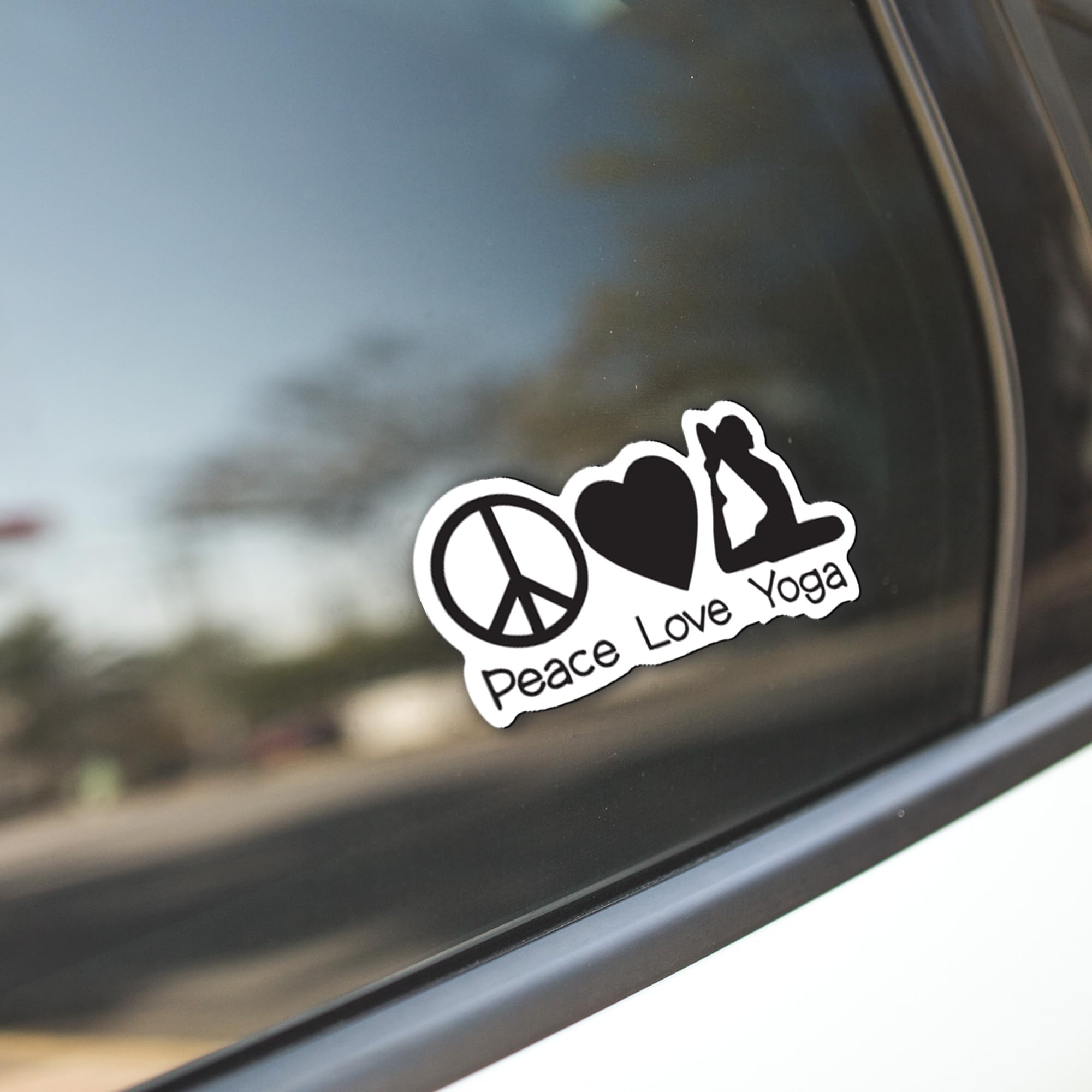 Peace Love Yoga Girl Vinyl Decal Sticker - Black on White Background | 5.5 Inch Removable Waterproof Sticker for Cars, Windows, Walls, Laptops | KCD2370 | Perfect for Yoga Lovers, Meditation Spaces & Boho Home Decor