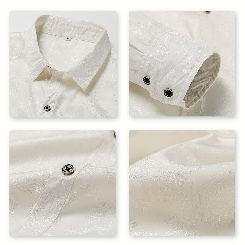 Slim Fit Embroidered White Paisley Shirt for Men - Stylish Casual Button Down Top for Office, Date Night & Summer Outfits