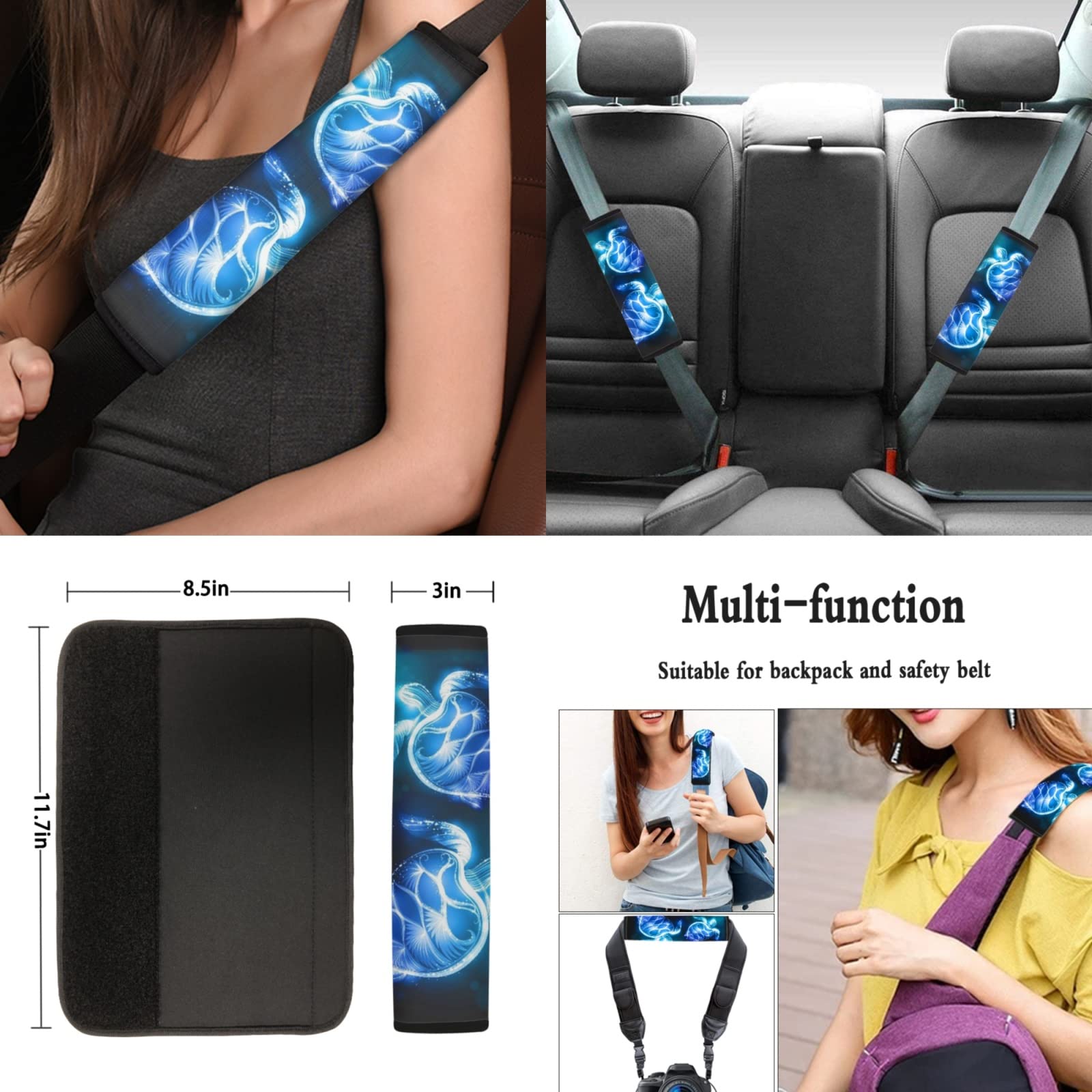 11Pcs Sea Turtle Car Accessories Set - Steering Wheel Cover & Seat Covers for Men & Women | Beach Style Auto Decor