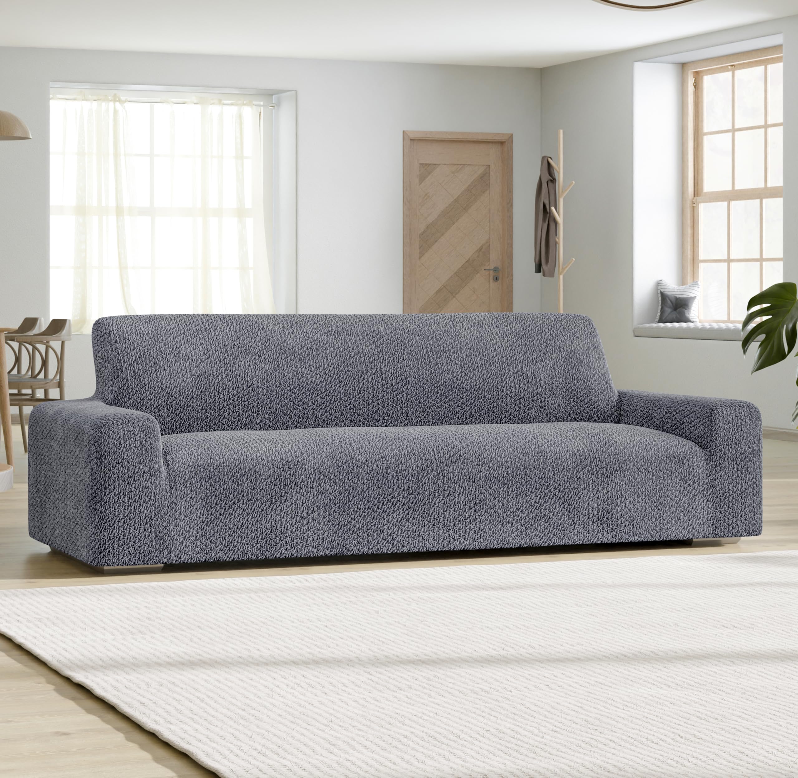 PAULATO BY GA.I.CO. Stretch Sofa Slipcover - 1-Piece Washable Couch Cover with Velvet Fabric for Pets - Soft Polyester Cushion Protector in Grey | Perfect for Living Room, Family Room & Pet-Friendly Homes