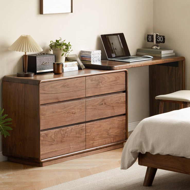 Premium Black Walnut & Golden Sandalwood Solid Wood Extendable Vanity Dressing Table - Perfect for Bedroom Makeup, Beauty Salon & Home Decor