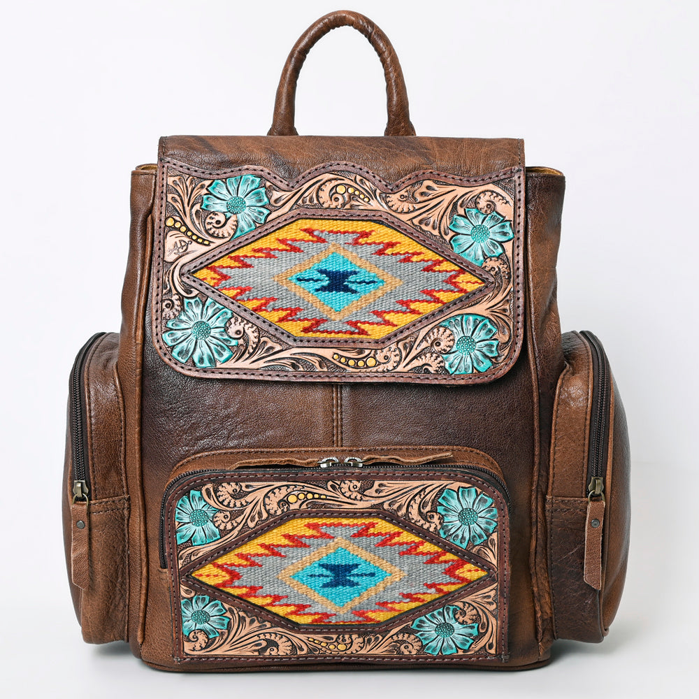 ADBG1150 American Darling Genuine Leather Women's Backpack - Western Hand Tooled Saddle Blanket Design, Handbag Purse for Cowgirl Style & Outdoor Adventures