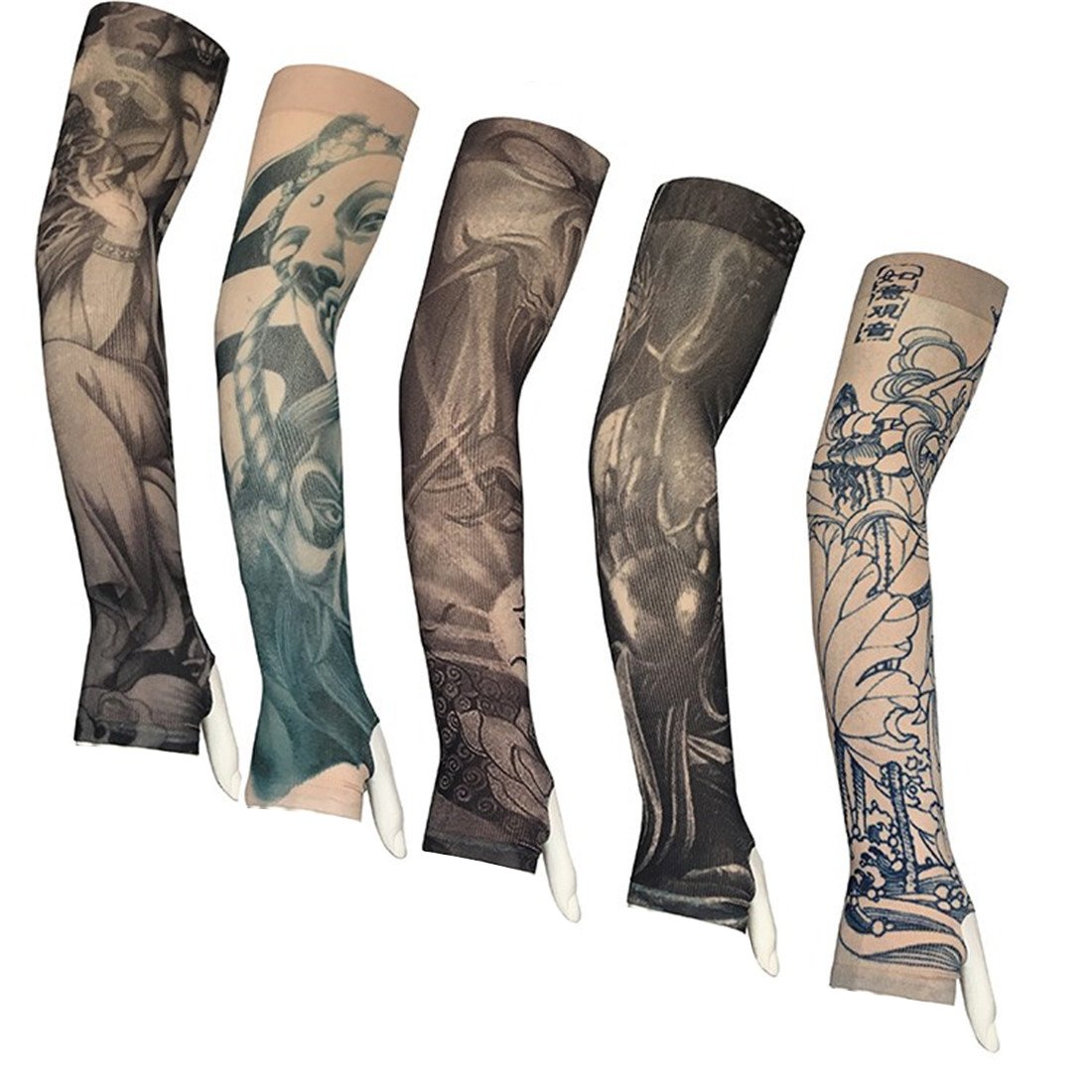 5 Pairs Unisex Temporary Fake Tattoo Arm Sleeves - Fashion Half-Finger UV Protection Sleeve Covers for Costume Parties, Cosplay & Sun Protection