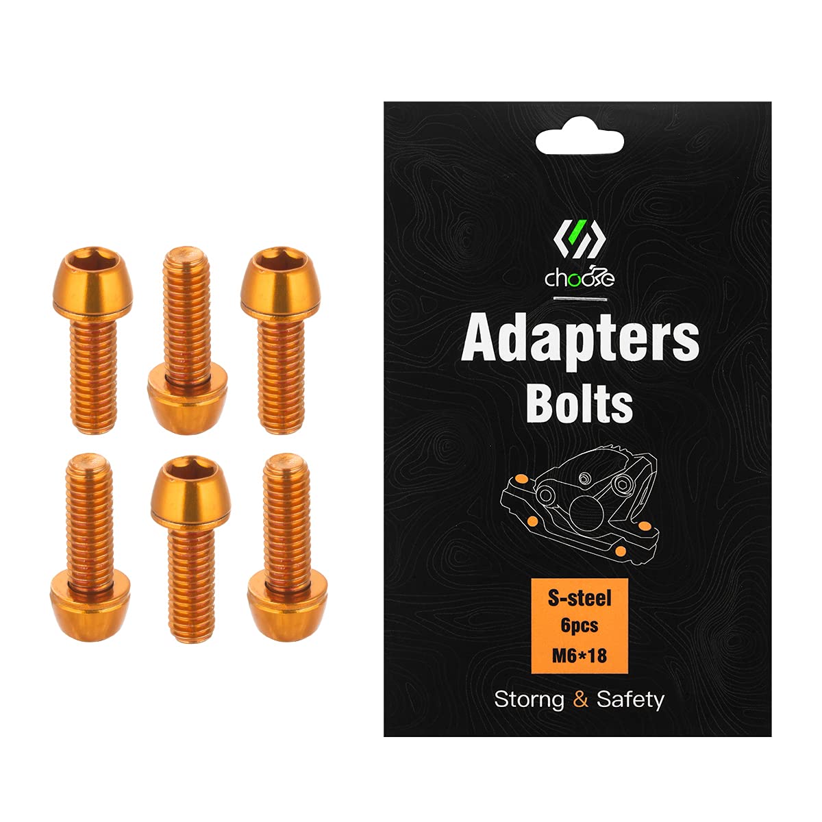 Chooee M6x18mm Mountain Bike Disc Brake Caliper Bolts - 6Pcs MTB Disc Brake Adapter Bolts (Red, Blue, Orange, Green, Rainbow, Black) - Perfect for Bike Repair & Maintenance, Cycling Upgrades, and Off-Road Adventures