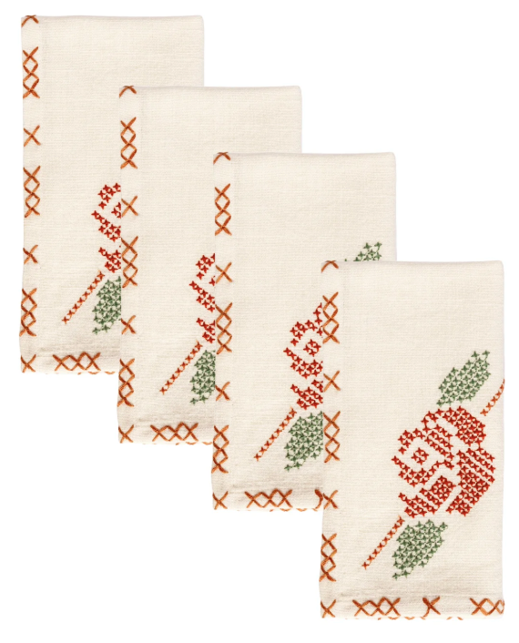 Elegant Rose Floral Tapestry Napkins Set of 4 - Premium Cotton Table Linens for Dinner Parties, Weddings & Home Decor