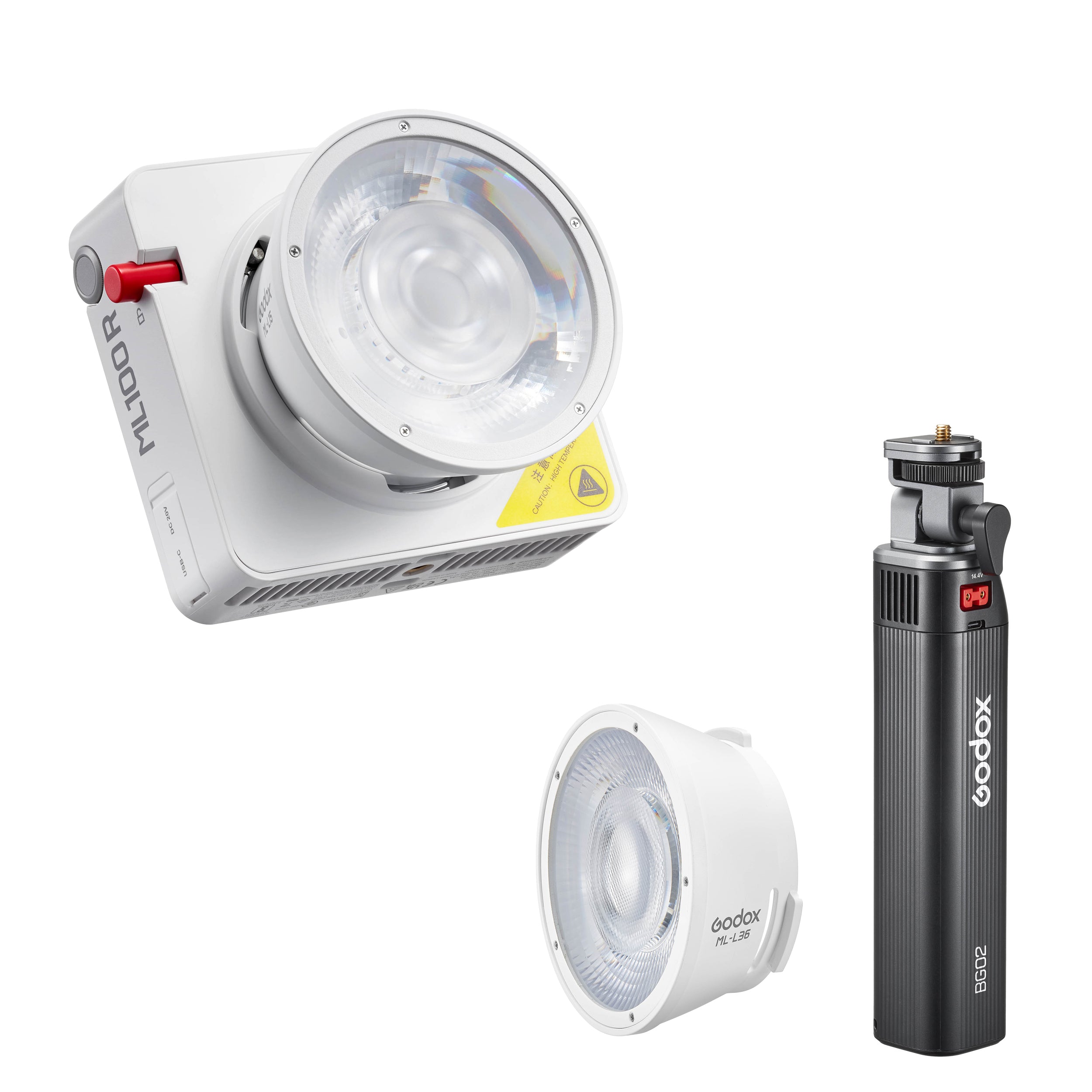 GODOX ML100R Compact LED Video Light with L36 Reflector & BG02 Battery Grip Handle - Perfect for YouTube, Vlogging, Photography and Studio Lighting