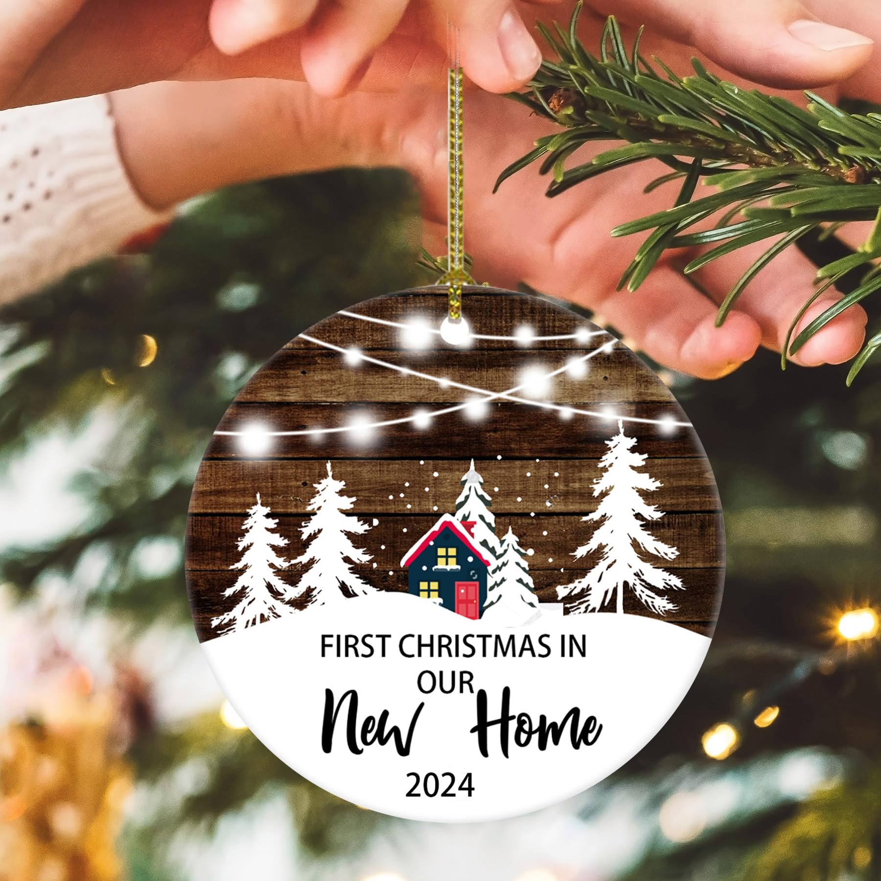 2024 Christmas Tree House Ornament for Newlywed Couples - White & Brown New Home Decoration Gift | Perfect for First Christmas Together, Housewarming & Holiday Decor