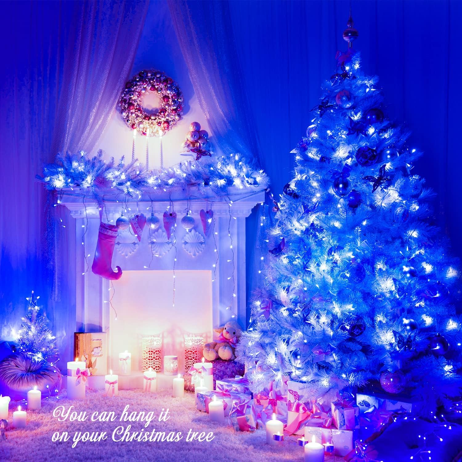 JMEXSUSS 2 Pack 100 LED Blue Christmas Lights - 33ft Connectable Waterproof Outdoor String Lights with 8 Lighting Modes | Perfect for Christmas Tree Decor, Indoor Holiday Party, Halloween, Wedding & Garden Decoration