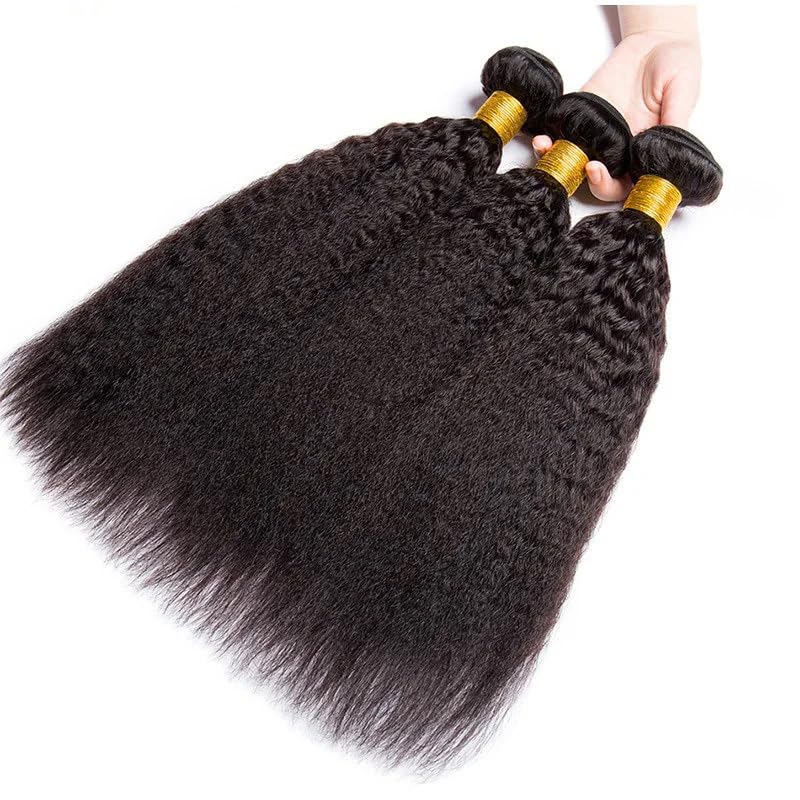 18 20 22 Inch Kinky Straight Human Hair Bundles - 100% Unprocessed Brazilian Virgin Hair Extensions for Quick Weave | Yaki Straight Texture | Natural Black Color | Perfect for Daily Wear, Styling, and Protective Hairstyles