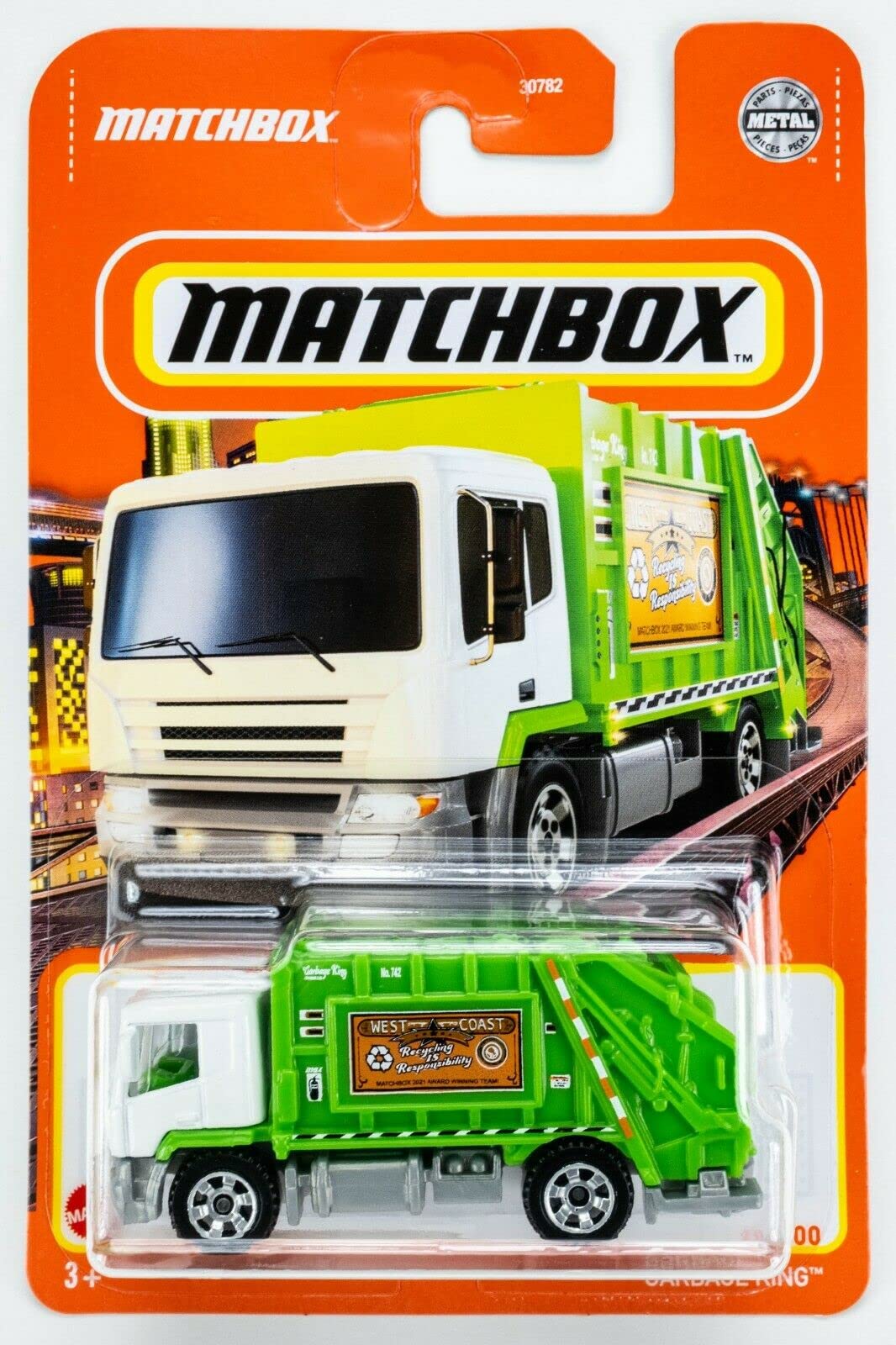 Matchbox Garbage King Truck 1:64 Scale Toy - 2 Inch Green Waste Collection Vehicle for Kids & Collectors | Perfect for Pretend Play, Birthday Gifts & Die-Cast Car Collections