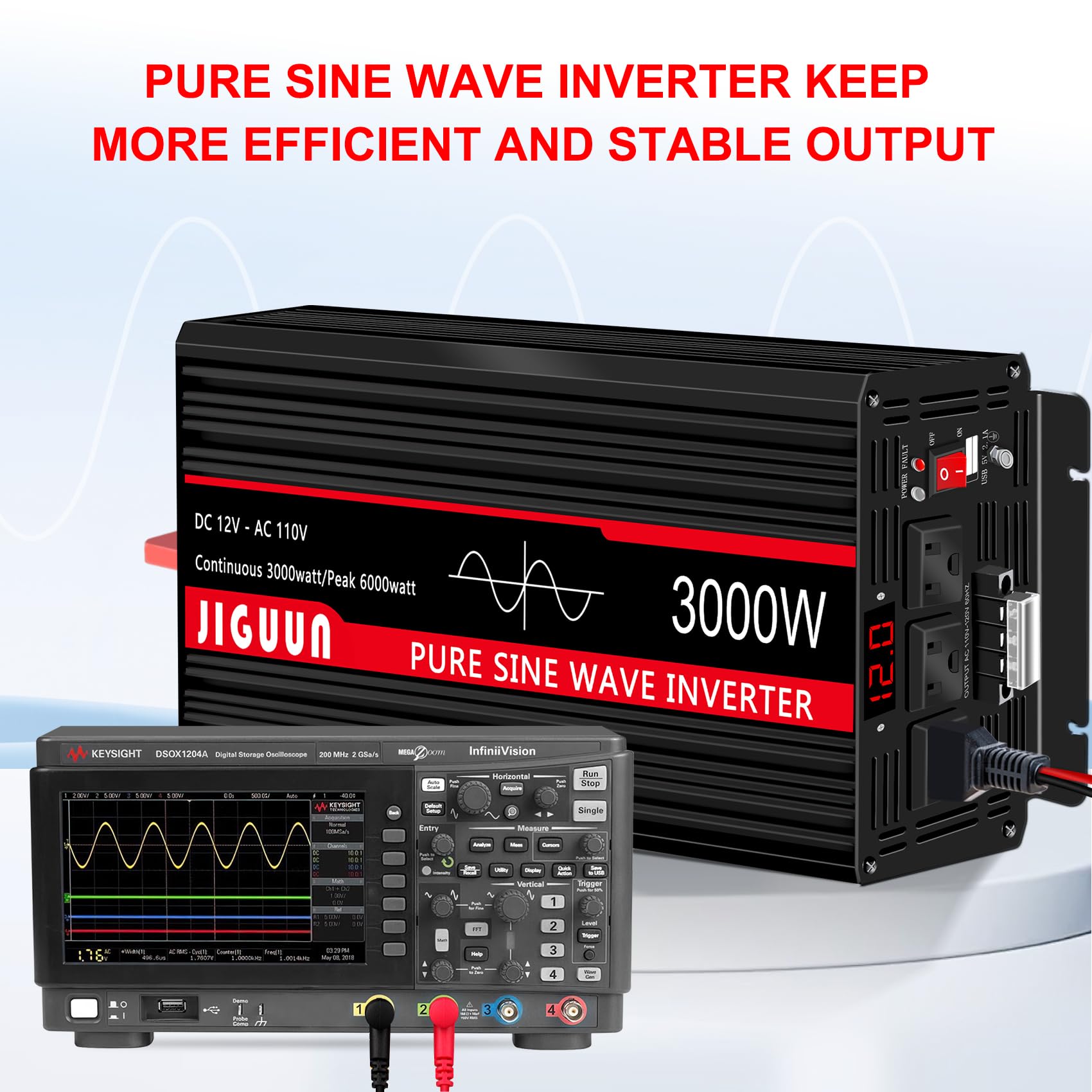 3000W Pure Sine Wave Power Inverter 12V DC to 110V/120V AC Converter with 4 AC Outlets & USB Ports - Car Inverter for RV, Camping, Truck, Boats, Home Backup Power & Outdoor Adventures