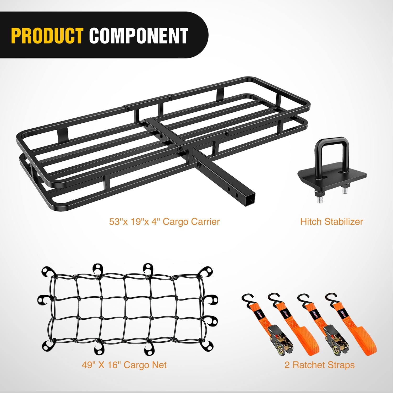 53-Inch Heavy Duty Cargo Carrier for 2-Inch Hitch Receiver - Perfect for Camping, Road Trips & Hauling Gear - SUV/Truck Accessory