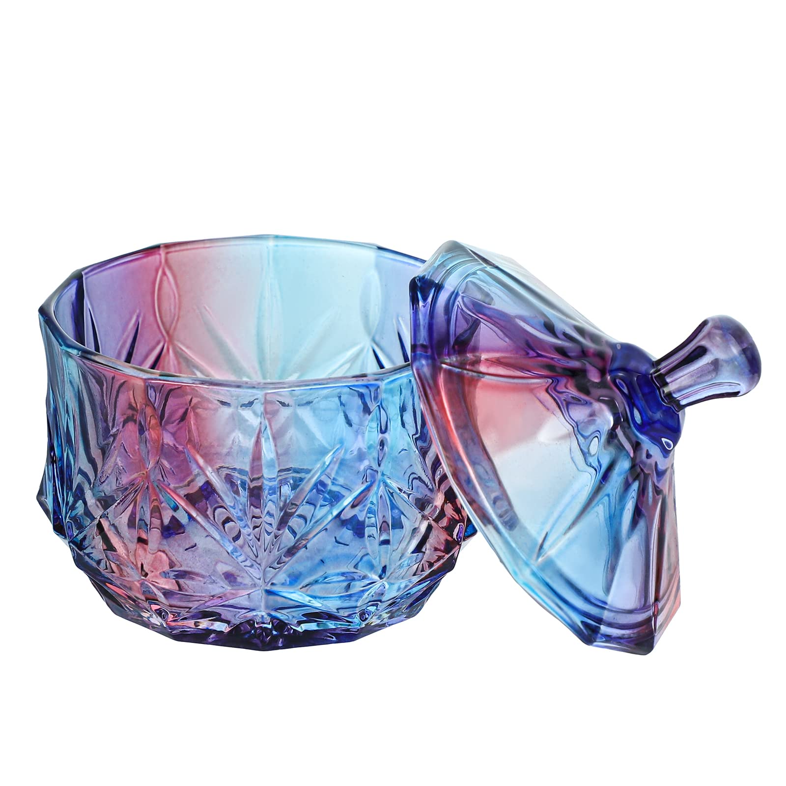 Royal Embossed Clear Glass Apothecary Jar with Lid - 7oz Decorative Candy, Jewelry & Food Storage Container for Weddings, Buffets & Home Decor (Leaves & Purple Design) - Perfect for Candy Displays, Bathroom Organizers & Kitchen Pantry Storage