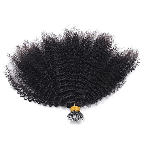 Microlink Afro Kinky Curly Nano Ring Human Hair Extensions - Pre-Bonded Brazilian Remy Hair - 100g 100 Strands (18 Inch, Jet Black #1) - Natural Curly Hair Extensions for Black Women - Perfect for Daily Wear, Parties & Special Occasions