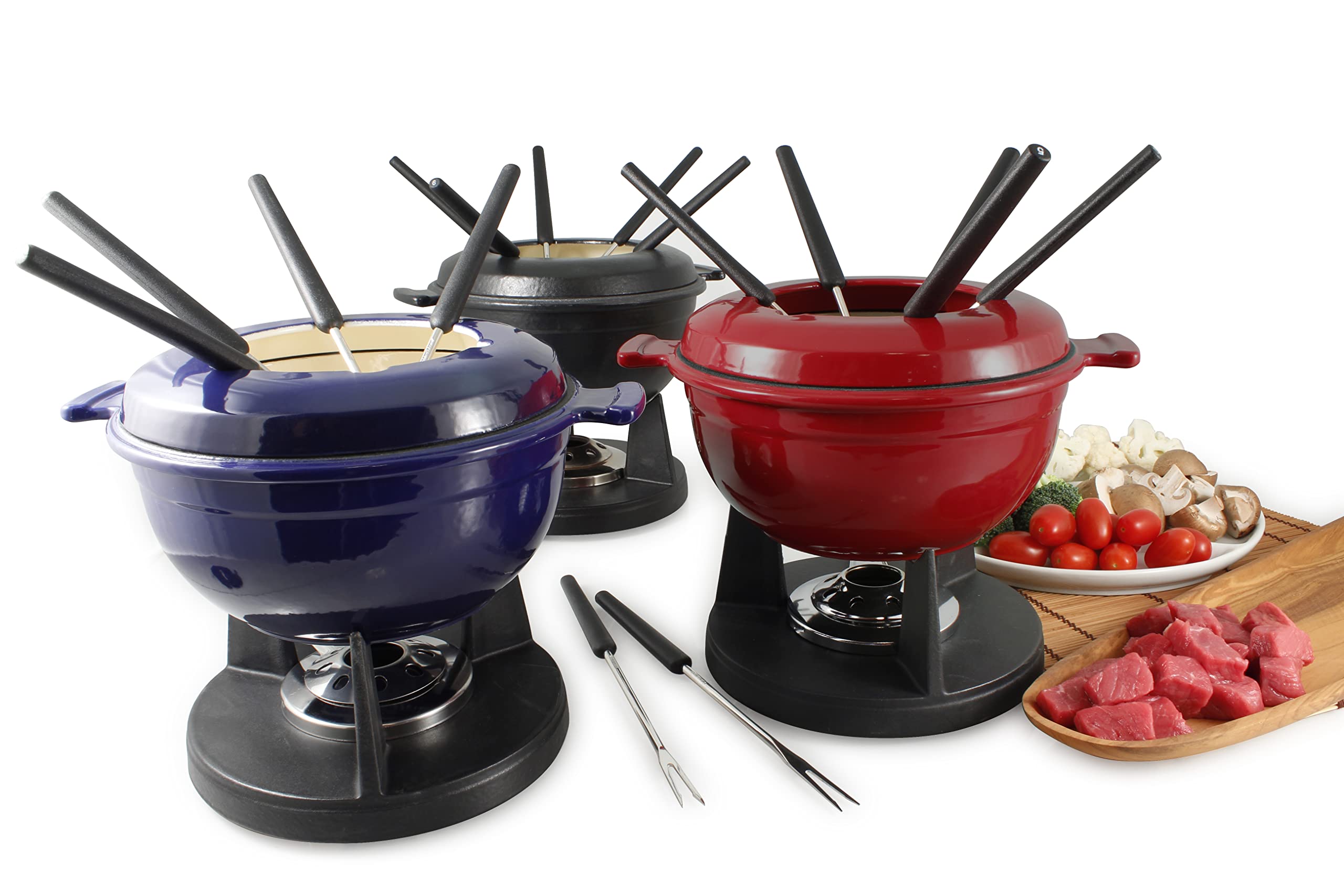 Premium Swissmar F66542 Lucerne 10-Piece Cast Iron Fondue Set in Matte Black - Perfect for Romantic Dinners, Family Gatherings & Holiday Entertaining