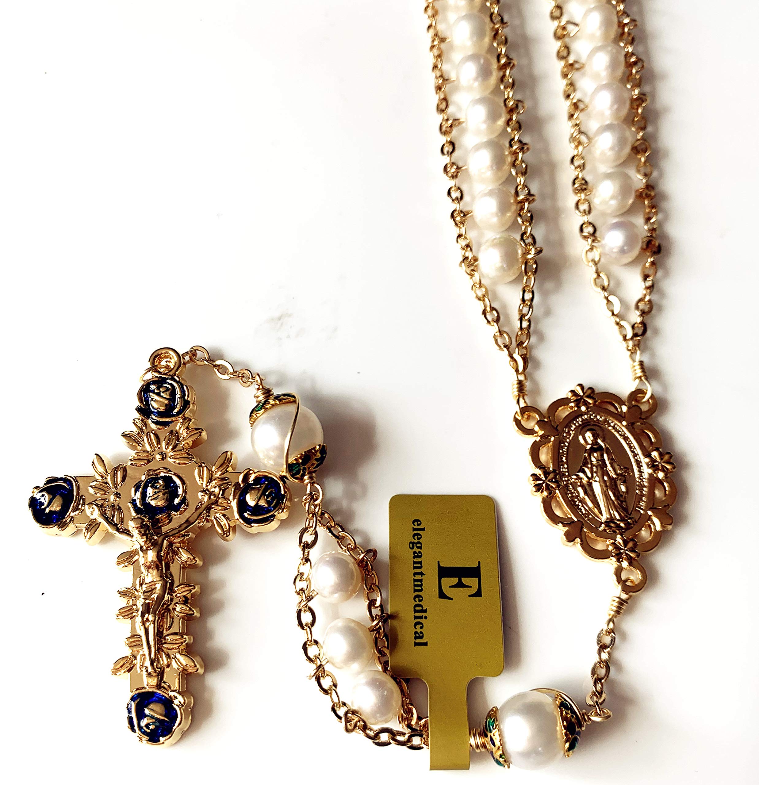18K Gold-Plated Pearl Rosary Necklace for Catholic Prayer