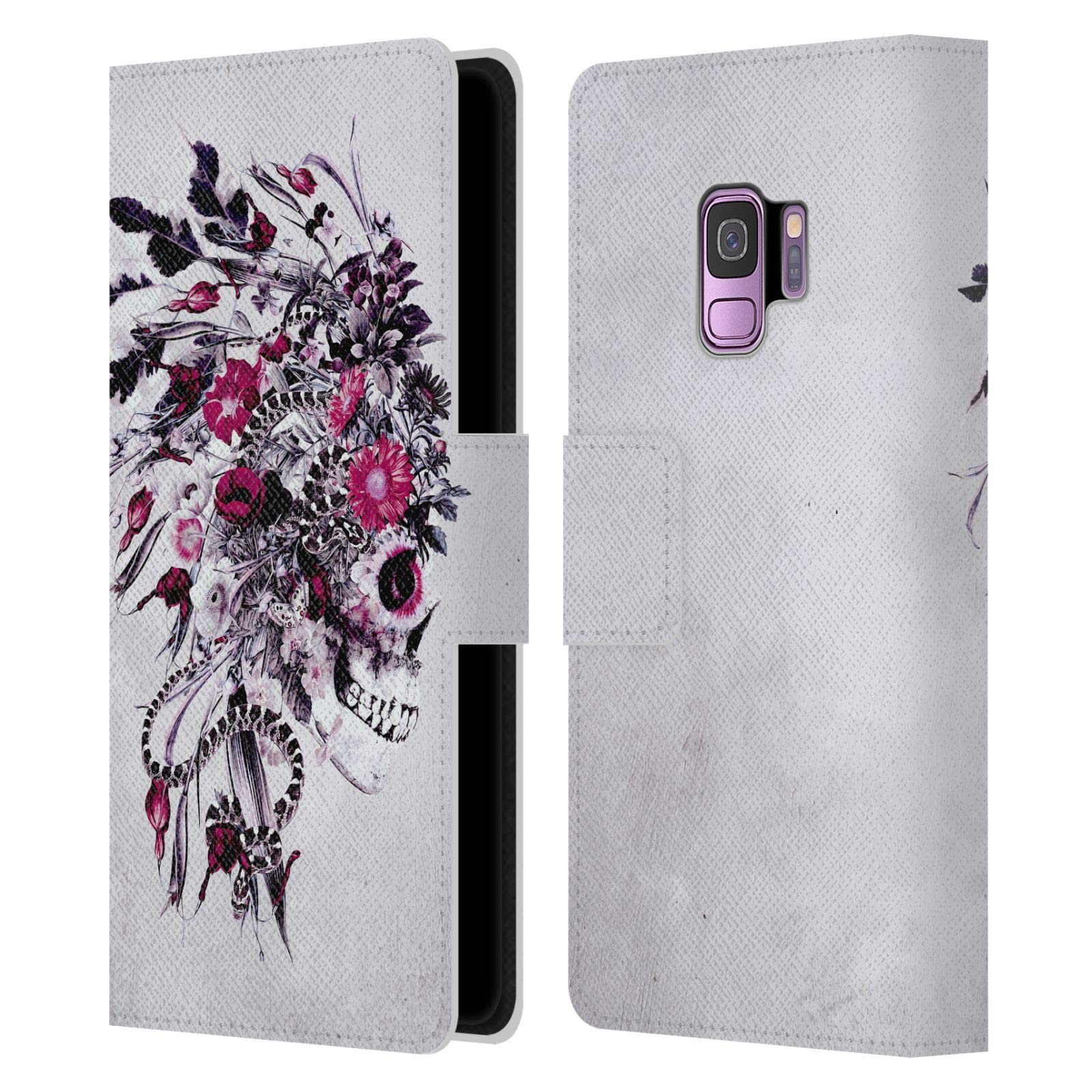 Head Case Designs Riza Peker Red Skulls 6 Leather Book Wallet Case Cover for Samsung Galaxy S9 – Perfect for Work, Travel & Daily Protection
