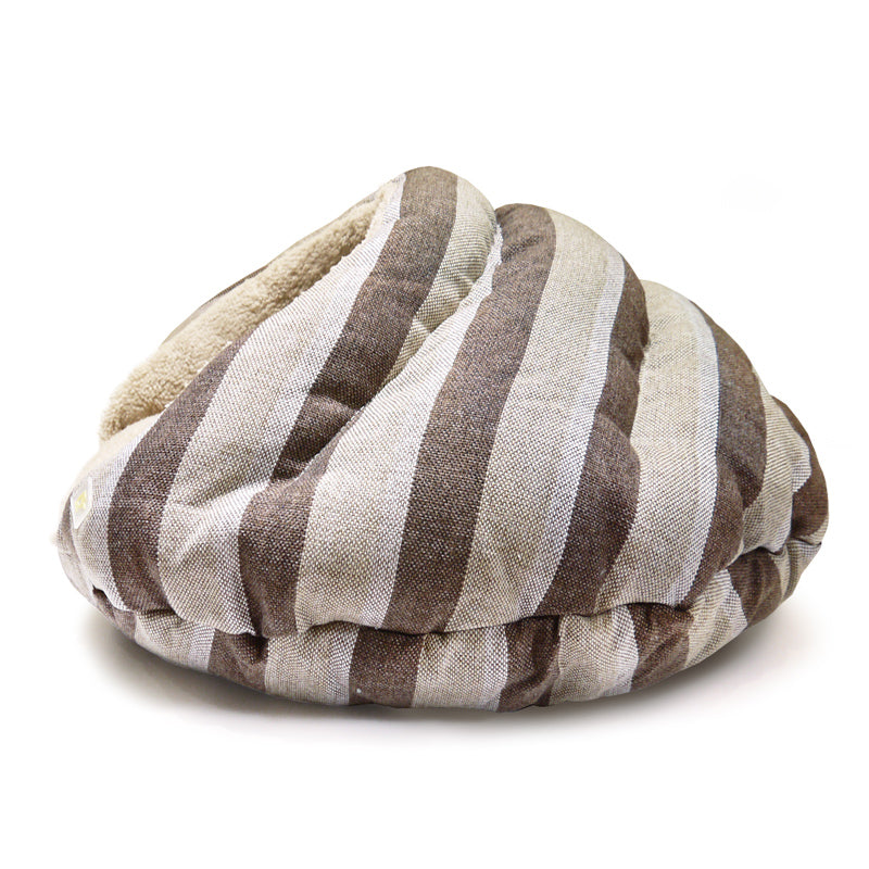 Brown Striped Burger Bed for Dogs - Cozy Pet Sofa for Small & Medium Breeds - Perfect for Living Room, Bedroom & Pet-Friendly Spaces