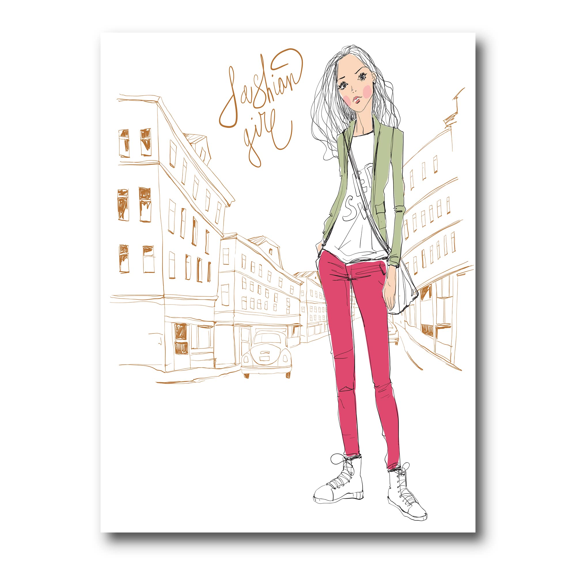 DesignQ Trendy Fashion Girl II Children's Art Canvas Wall Decor - Perfect for Kids' Bedroom, Nursery & Playroom Decorations