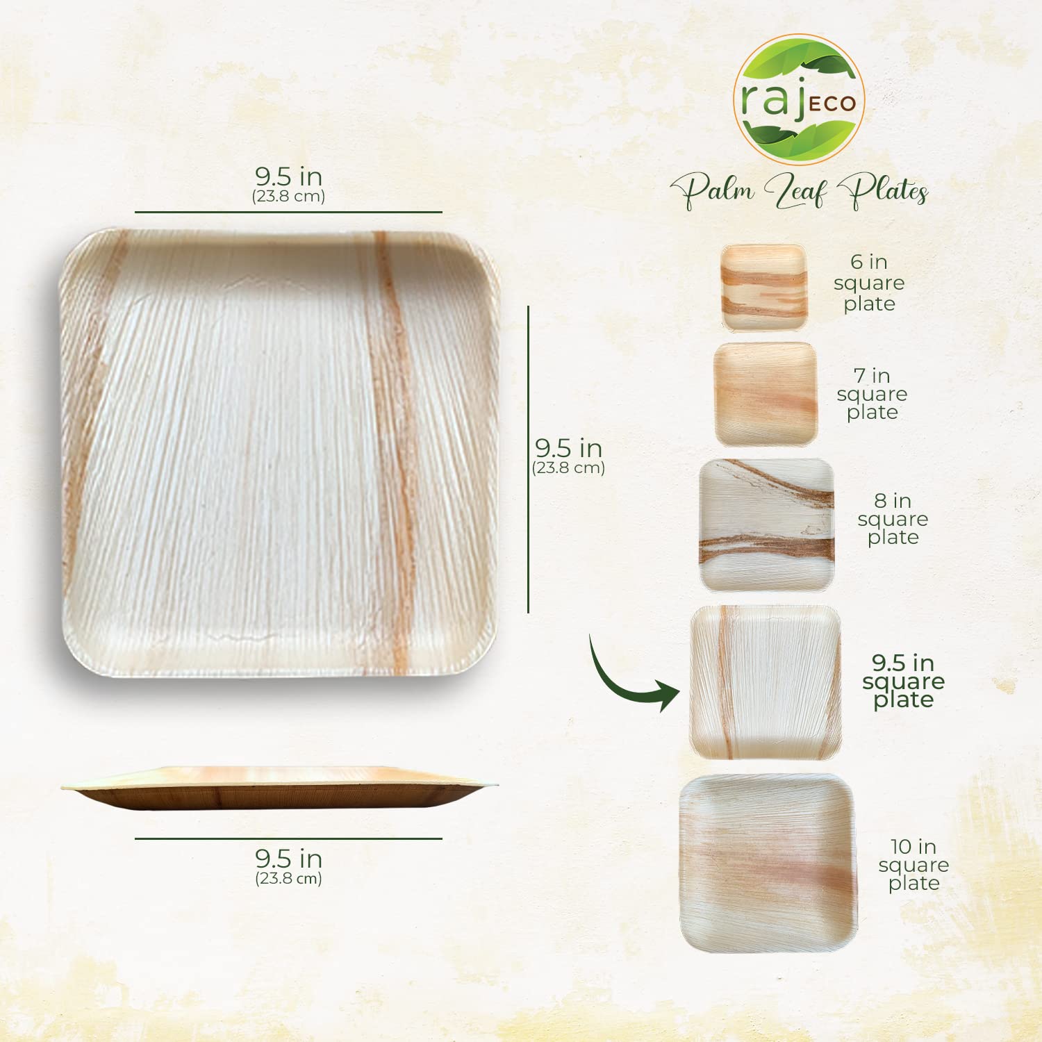 Eco-Friendly Raj Palm Leaf Plates [200-Pack] - Large Square Disposable Plates, Sturdy & Decorative Compostable Tableware for Weddings, Parties, Camping, BBQ, Picnic - Sustainable Alternative to Bamboo Plates for Indoor & Outdoor Dining
