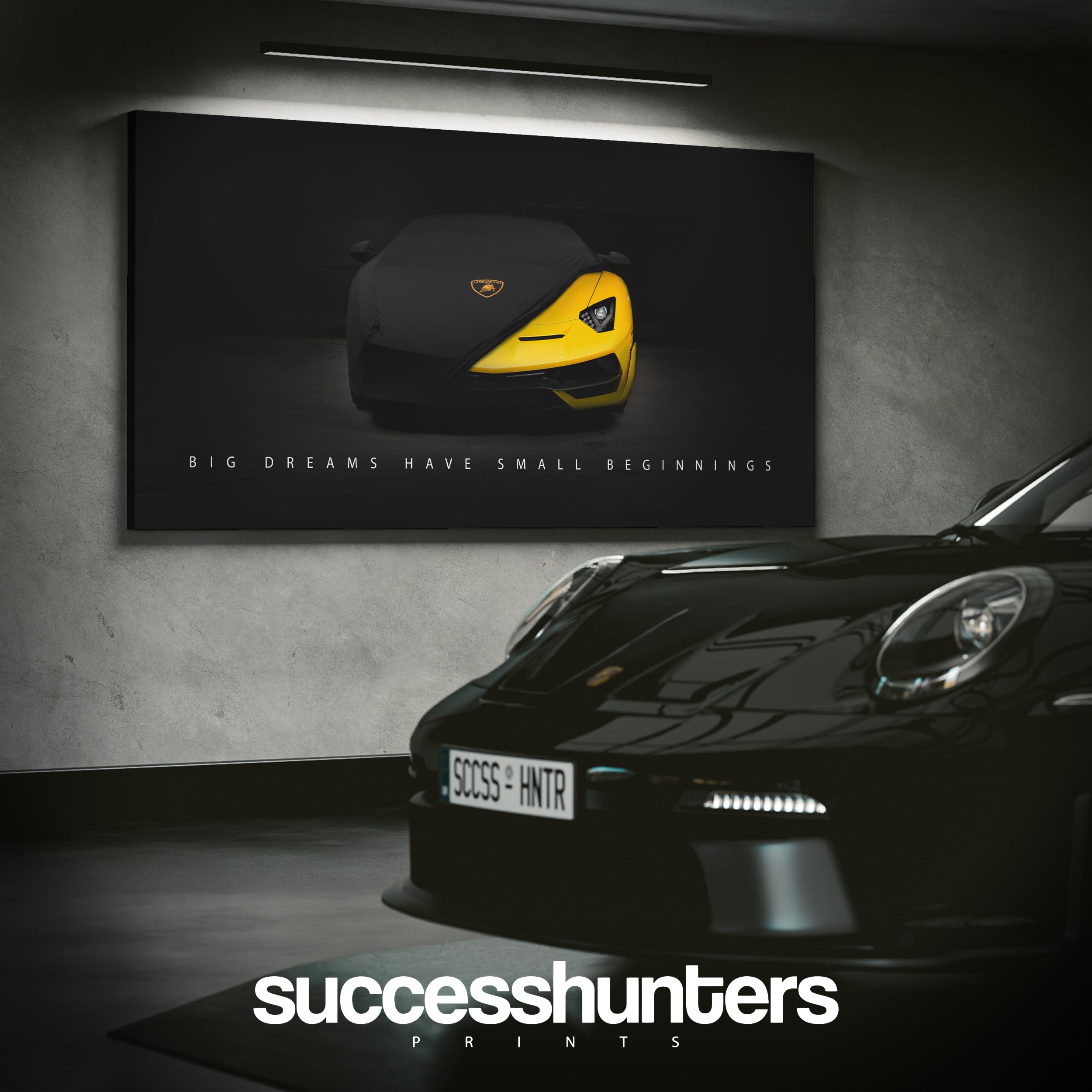 Motivational Supercar Wall Art Canvas - Lamborghini Sports Car Decor for Office & Home (48x24 Inch) | Inspirational Automotive Poster for Men's Cave, Garage, Bedroom & Office Decor