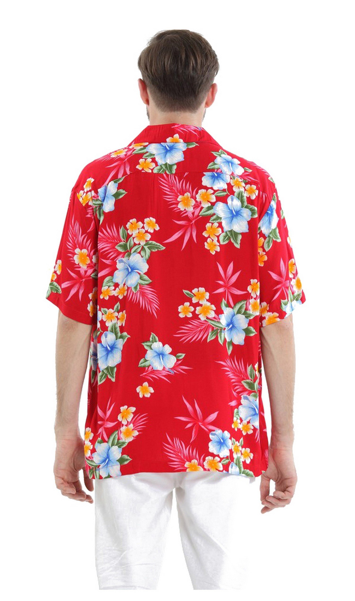 Hawaiian Aloha Shirt for Men - Red Hibiscus Print Short Sleeve Button Down Shirt | Beach Party, Summer Vacation & Tropical Theme Outfit