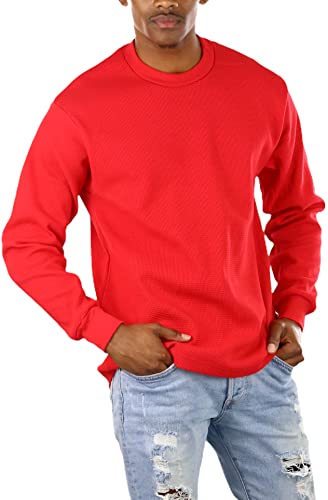 100% Cotton Pre-shrunk Waffle Knit Ribbed Crewneck Collar - Red