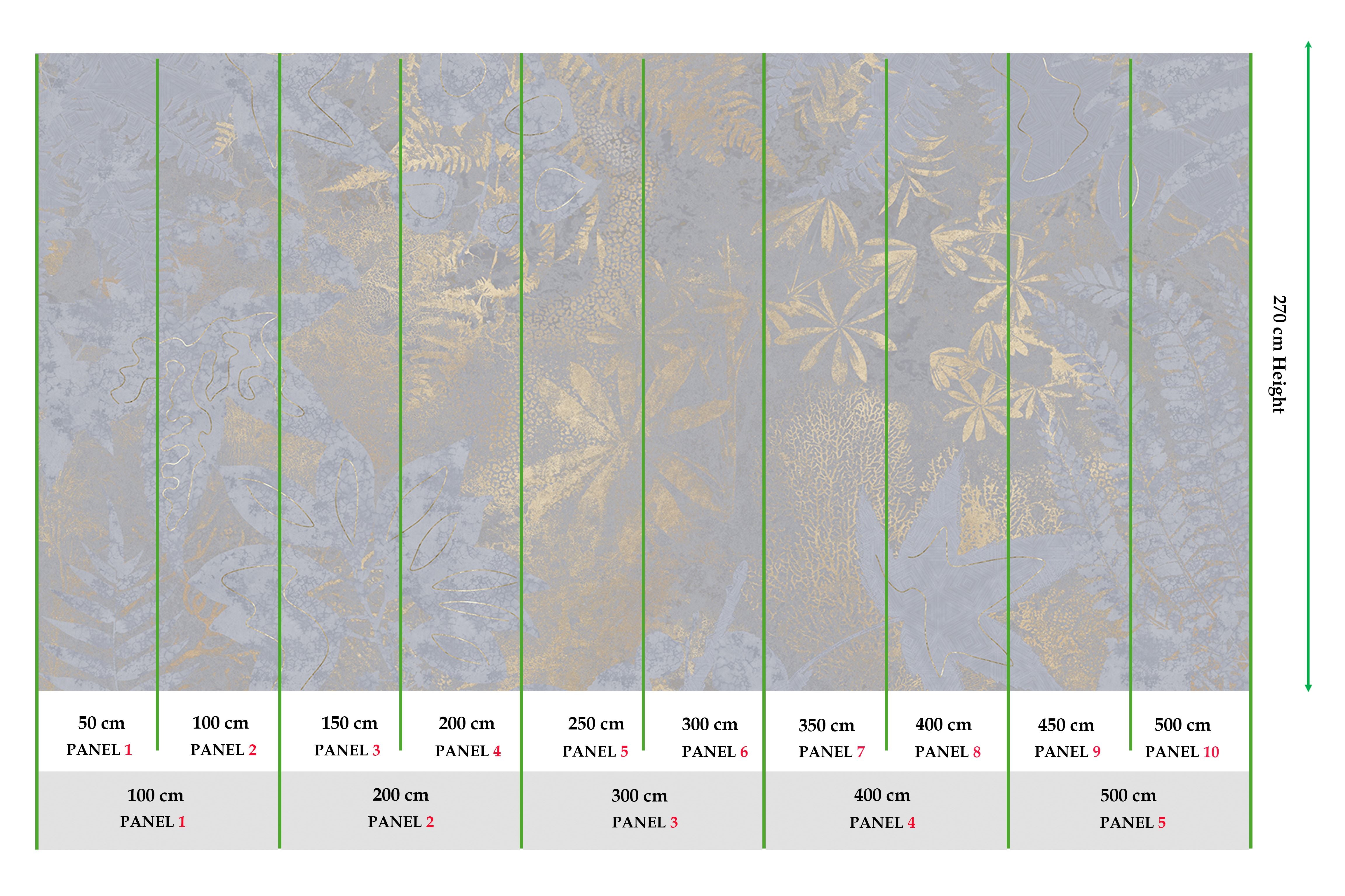 Ash Blue Gold Botanical Shadow Print Mural Wallpaper M2593 - Premium Peel & Stick Removable Wallpaper for Living Room, Bedroom, Nursery Decor