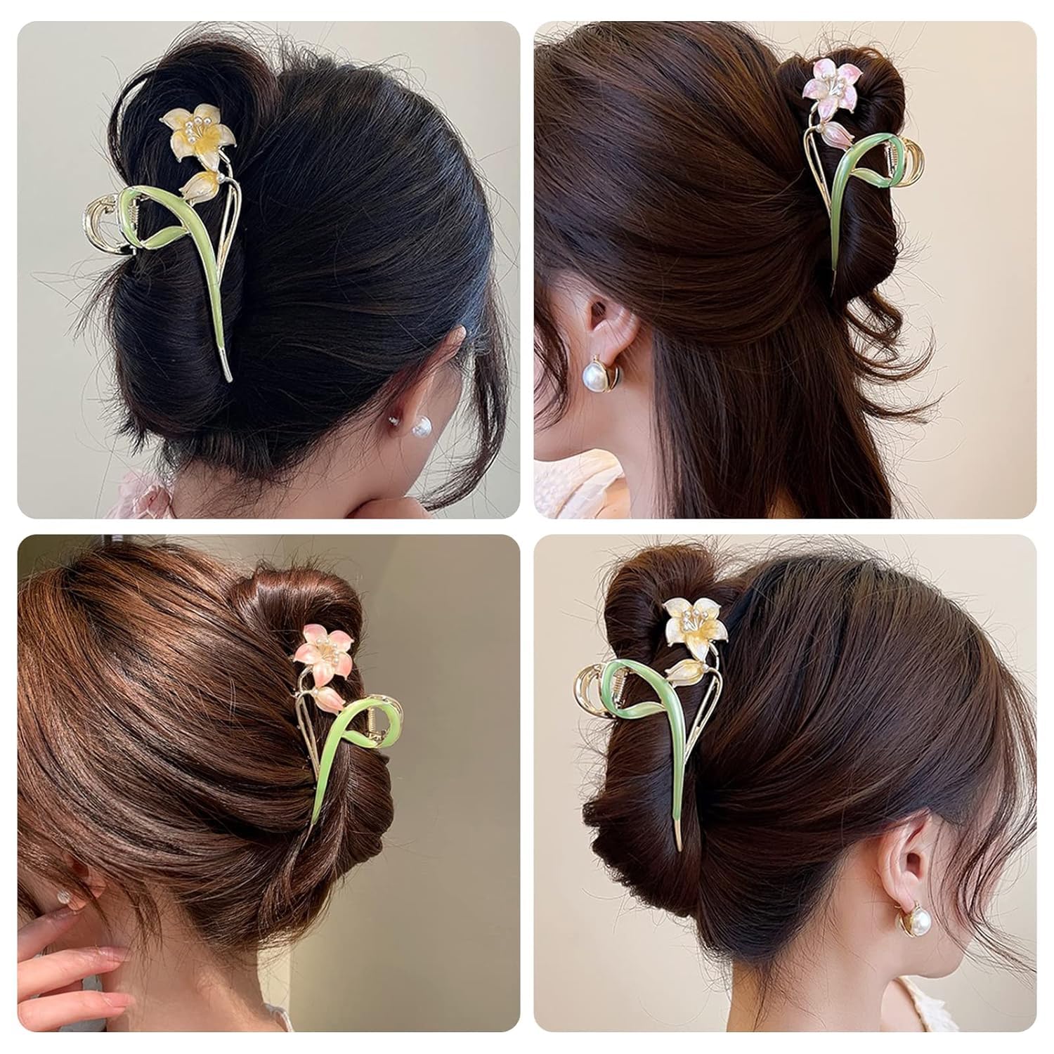 HONEY ACCESSORIES Pack of 2 Large Metal Lily Flower Hair Claw Clips - Floral Hair Clips for Women & Girls (Multi-Color) - Perfect for Parties, Weddings & Everyday Styling