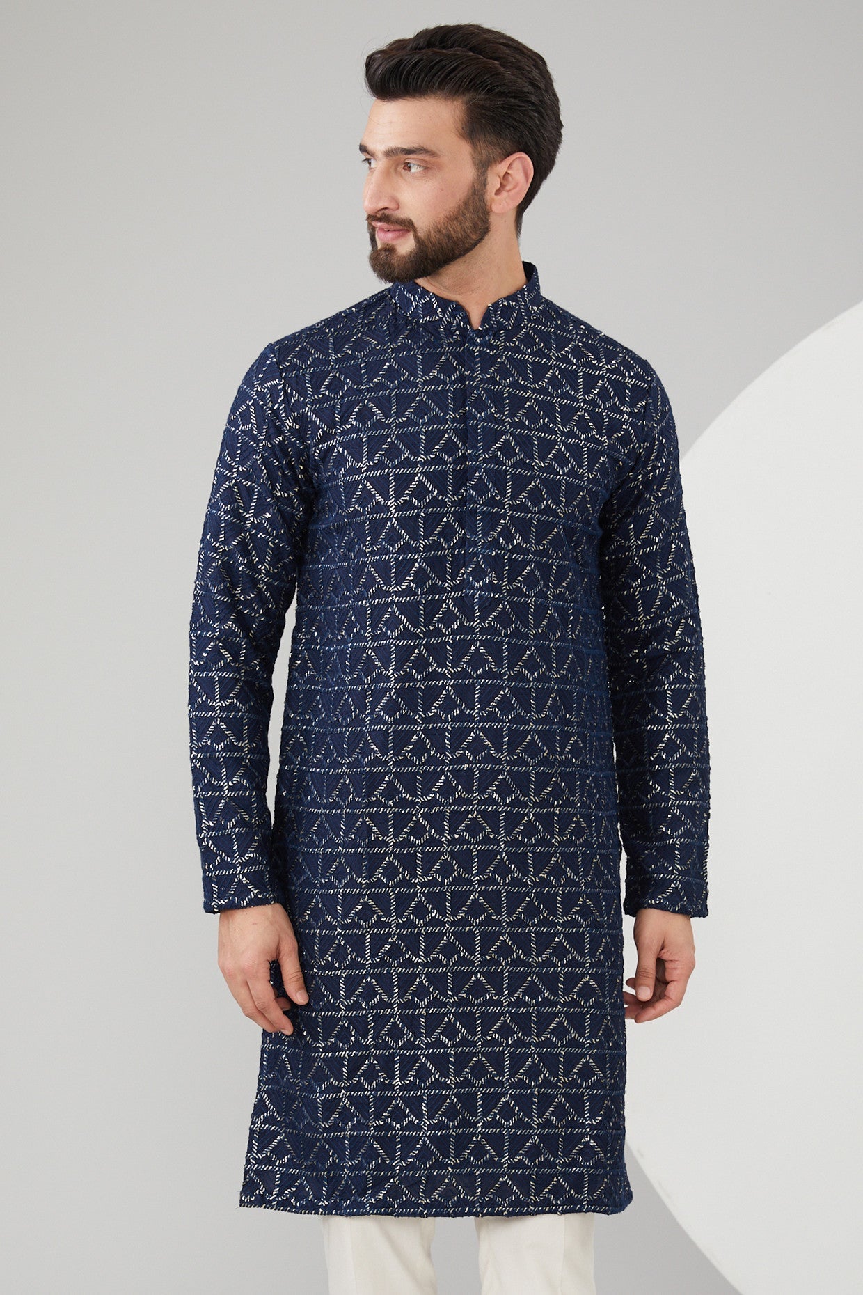Navy Blue Silk Sequin Embroidered Kurta for Women | Elegant Indian Party Wear | Perfect for Weddings, Festivals & Special Occasions
