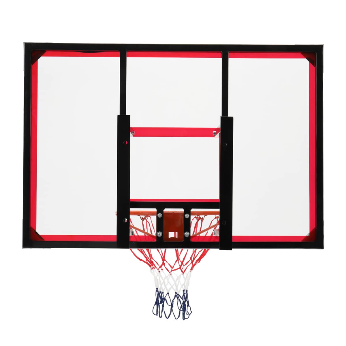 MK PC Transparent Basketball Backboard 43.3 x 29.5 Inches with Red & White Steel Frame - Wall Mounted for Adults - Fits Size 7 Basketball | Perfect for Indoor/Outdoor Courts, Driveway Hoops & Backyard Games