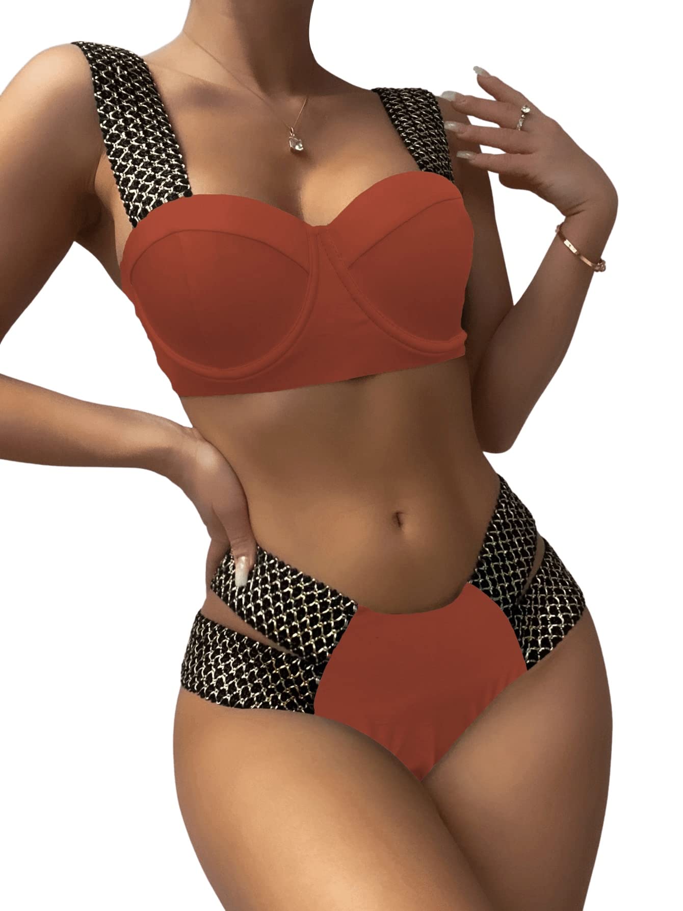 SweatyRocks Women's High Waisted Bikini Set - Criss Cross Tie Back Two Piece Swimsuit for Beach, Pool & Summer Vacation | Sexy Bathing Suit for Women