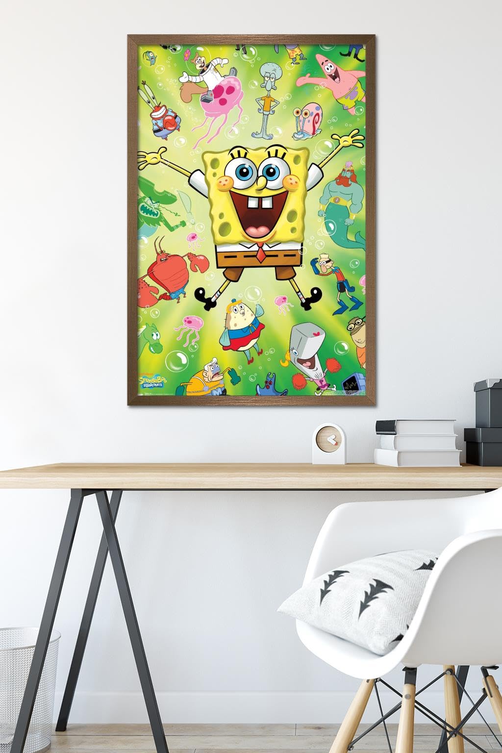 Nickelodeon Spongebob Burst Wall Poster - 22.375 x 34 Inches, Bronze Framed Version - Perfect for Kids' Room Decor, Game Room, and Spongebob Fan Gifts