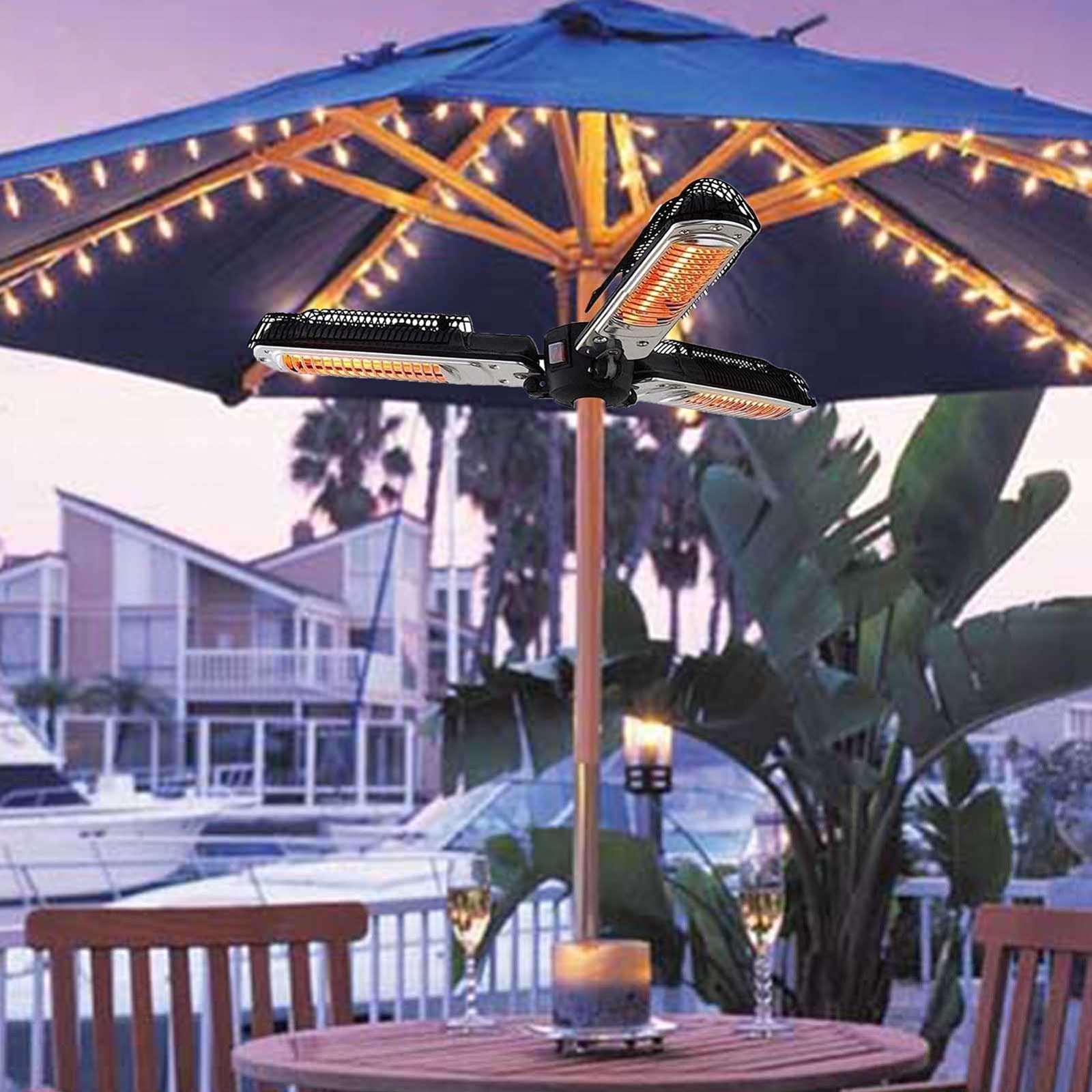 Electric Infrared Heater for Outdoor Use - 1500W Adjustable Patio Umbrella Heater with 3 Power Settings & IP34 Protection - Perfect for Backyard, Deck, and Restaurant Outdoor Heating