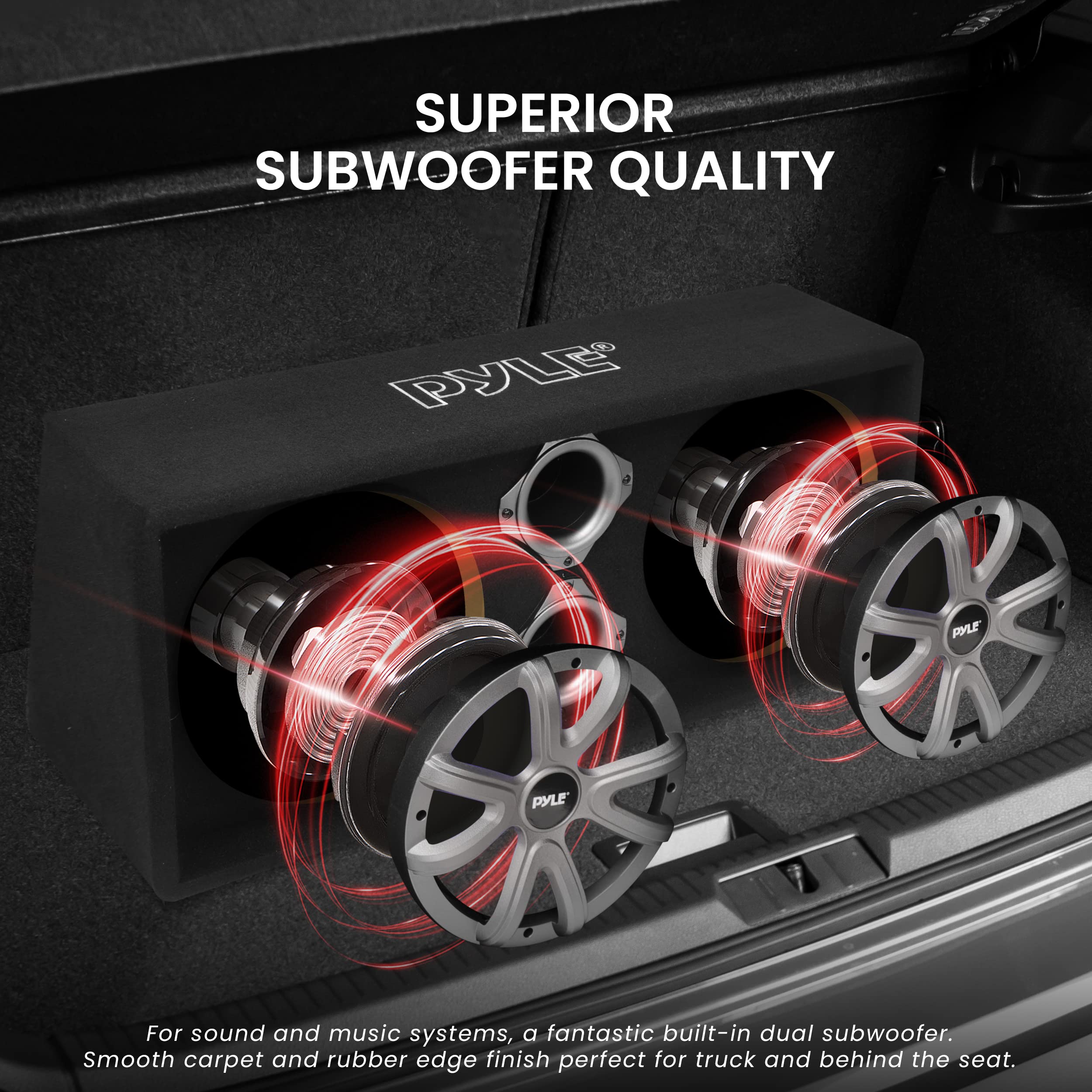 PyleUSA 12'' Dual Bass Subwoofer Box System - 600W Slim Mount Truck Audio Subwoofer with Rear Vented Design & Built-in LED Lights (PLBAS122LE, Black) - Perfect for Car Audio Upgrades & Bass Enhancement