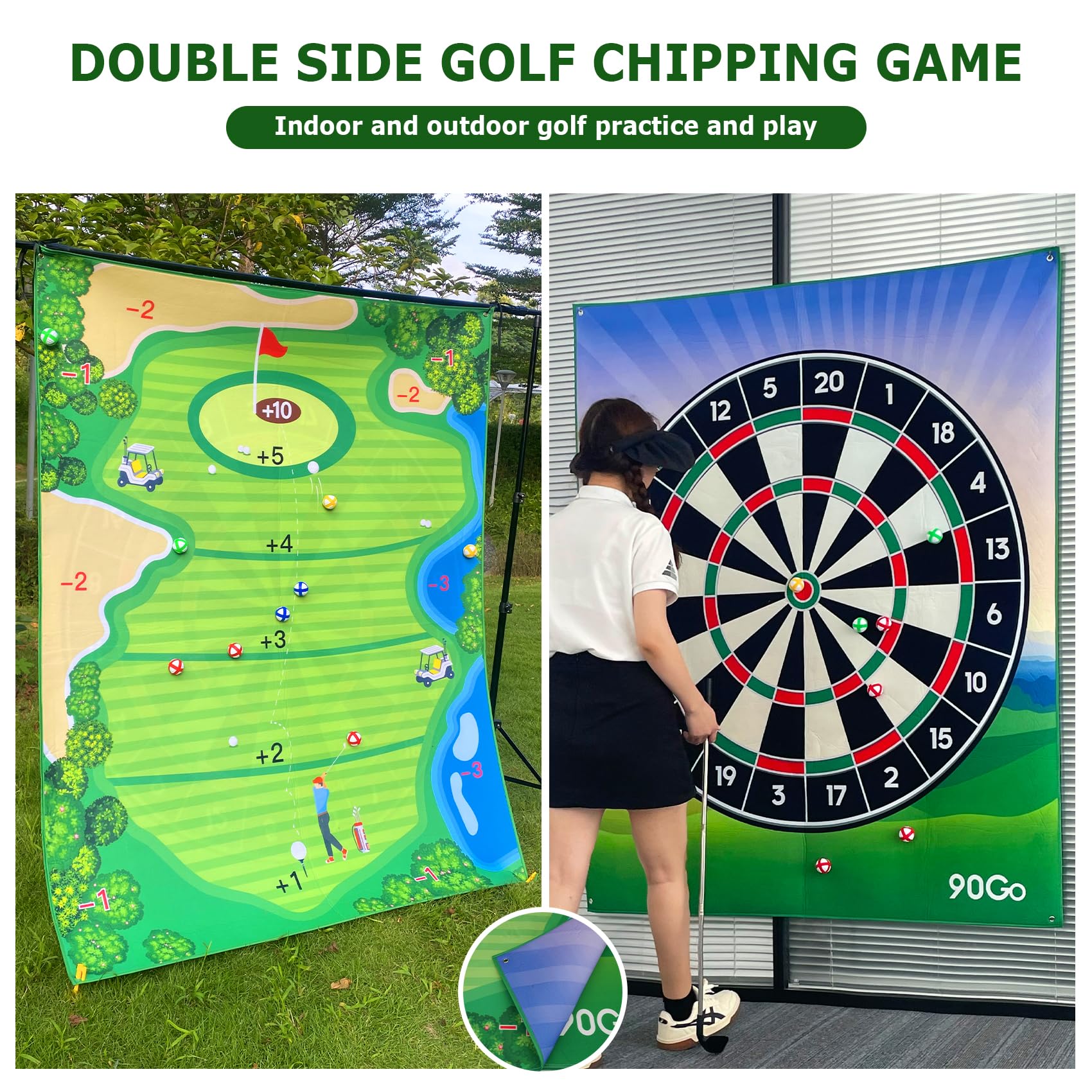 Double-Sided Golf Chipping Mat with 20 Balls - 6x5ft Indoor/Outdoor Game for Family Fun