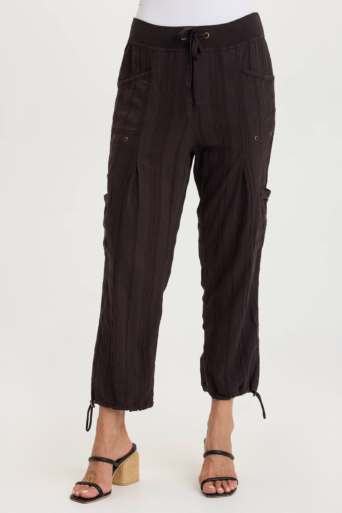 Ryle Textured Gauze Cargo Crop Pants - Women's Casual Streetwear Joggers for Summer Outdoor Activities & Travel