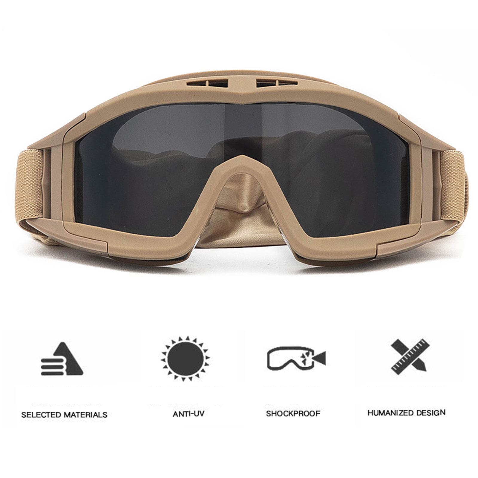 SOONHUA Tactical Airsoft Goggles - ANSI Rated Safety Glasses for Airsoft, Hunting, Cycling & Outdoor Sports - Anti-Fog, UV Protection & Impact Resistant for Maximum Eye Safety
